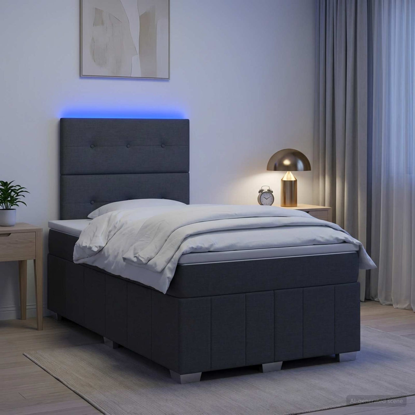 LED Boxspringbett mit Matratze Dunkelgrau 120 x 190 cm Stoff