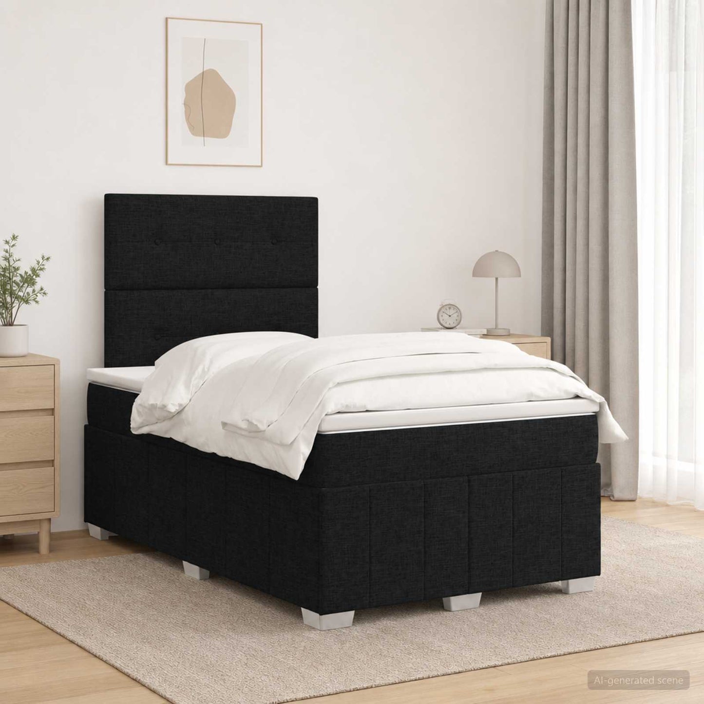 LED Boxspringbett mit Matratze Schwarz 120 x 200 cm Stoff