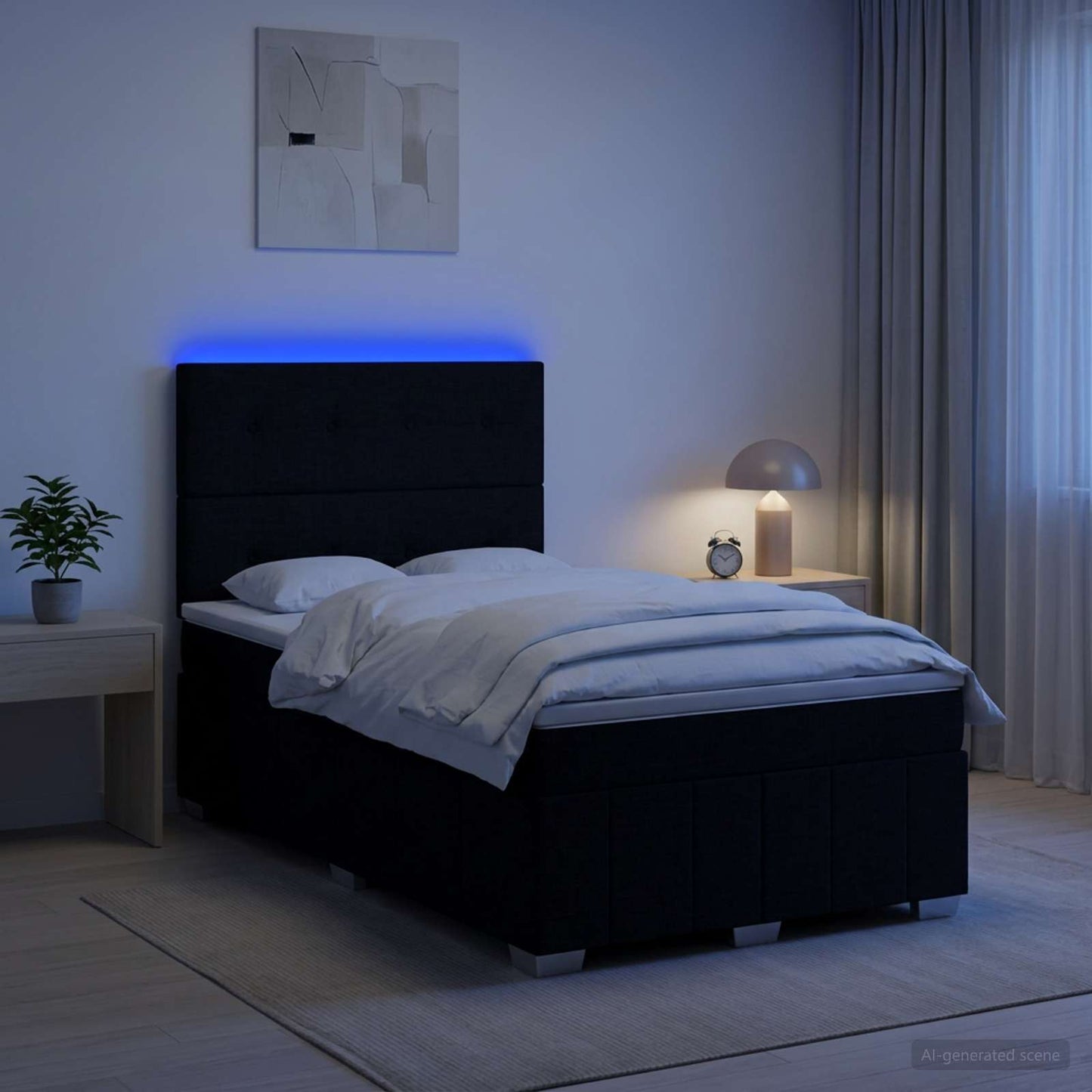 LED Boxspringbett mit Matratze Schwarz 120 x 200 cm Stoff
