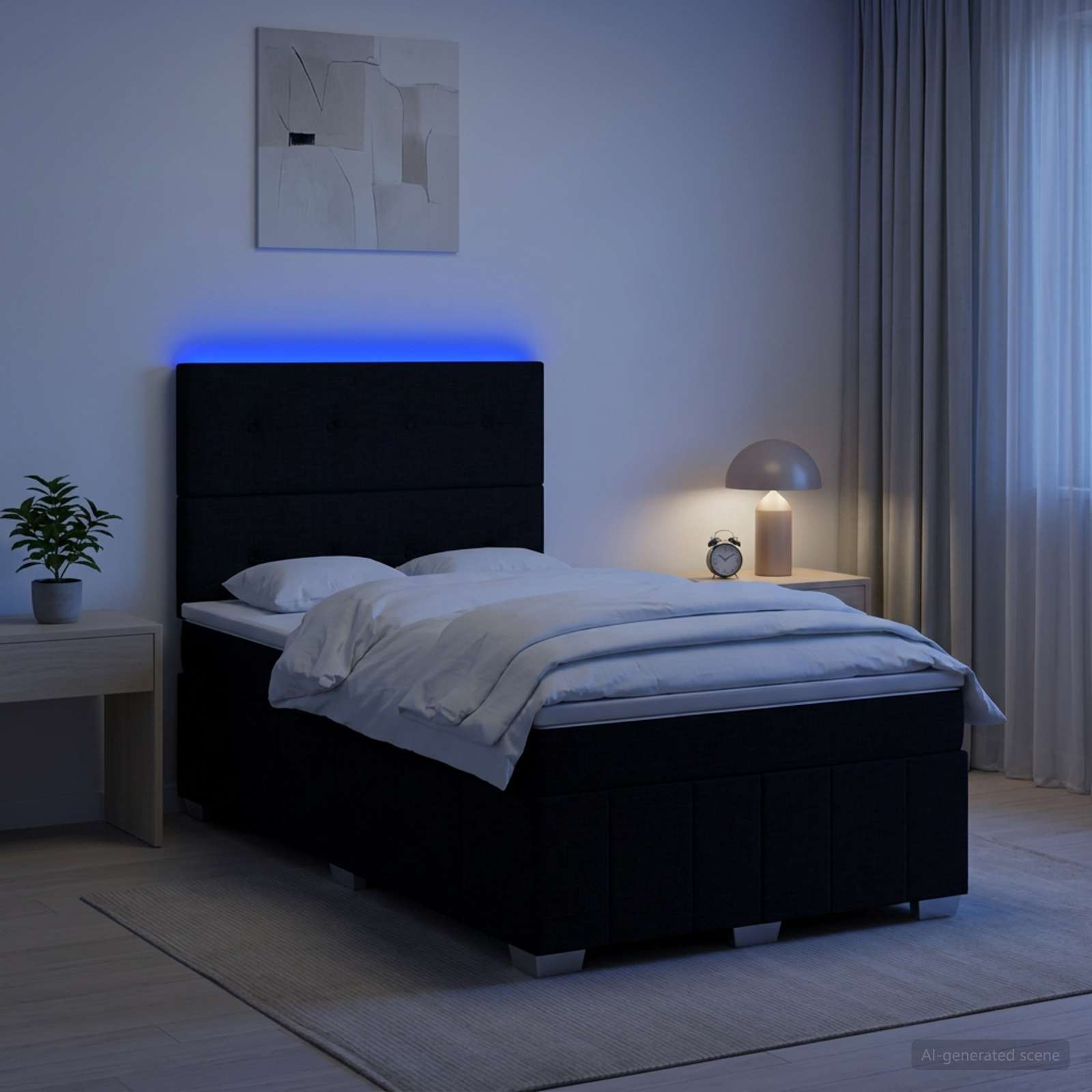 LED Boxspringbett mit Matratze Schwarz 120 x 200 cm Stoff