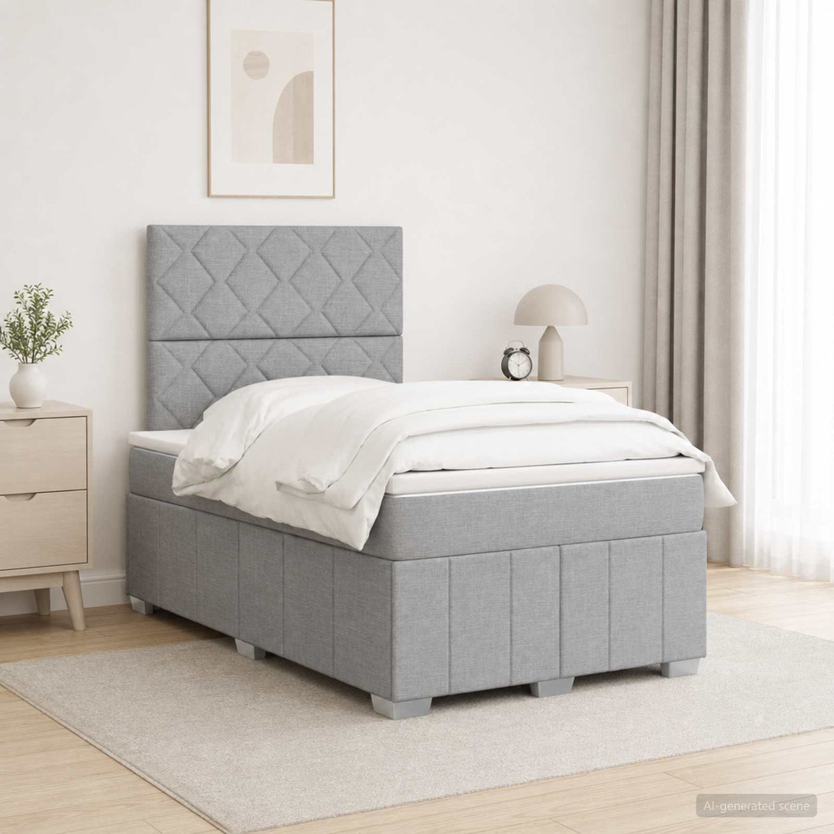 LED Boxspringbett mit Matratze Hellgrau 120 x 190 cm Stoff