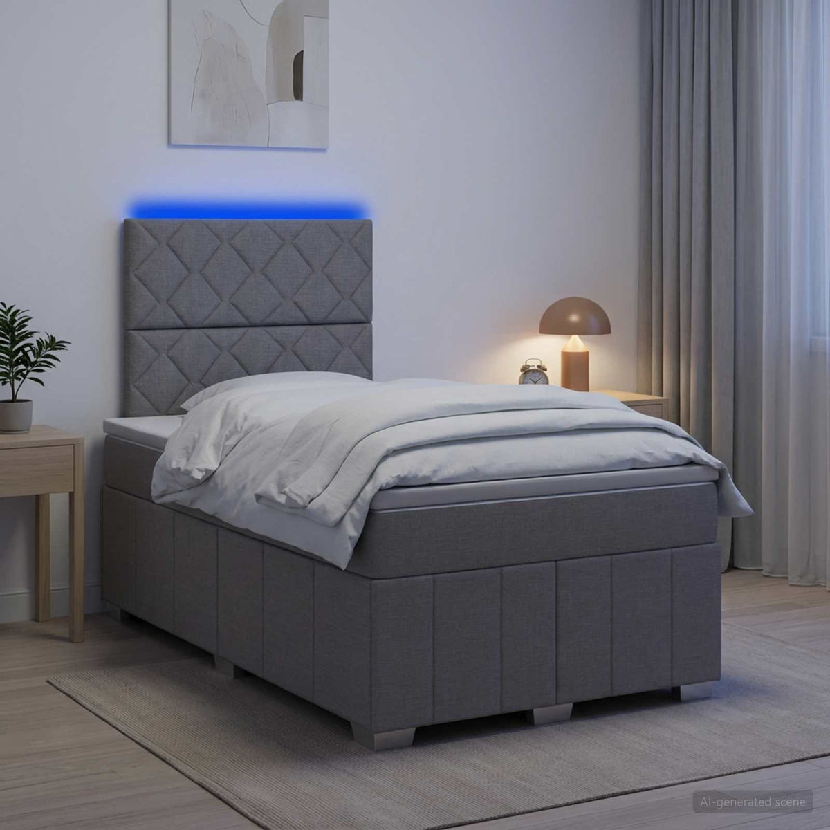 LED Boxspringbett mit Matratze Hellgrau 120 x 190 cm Stoff