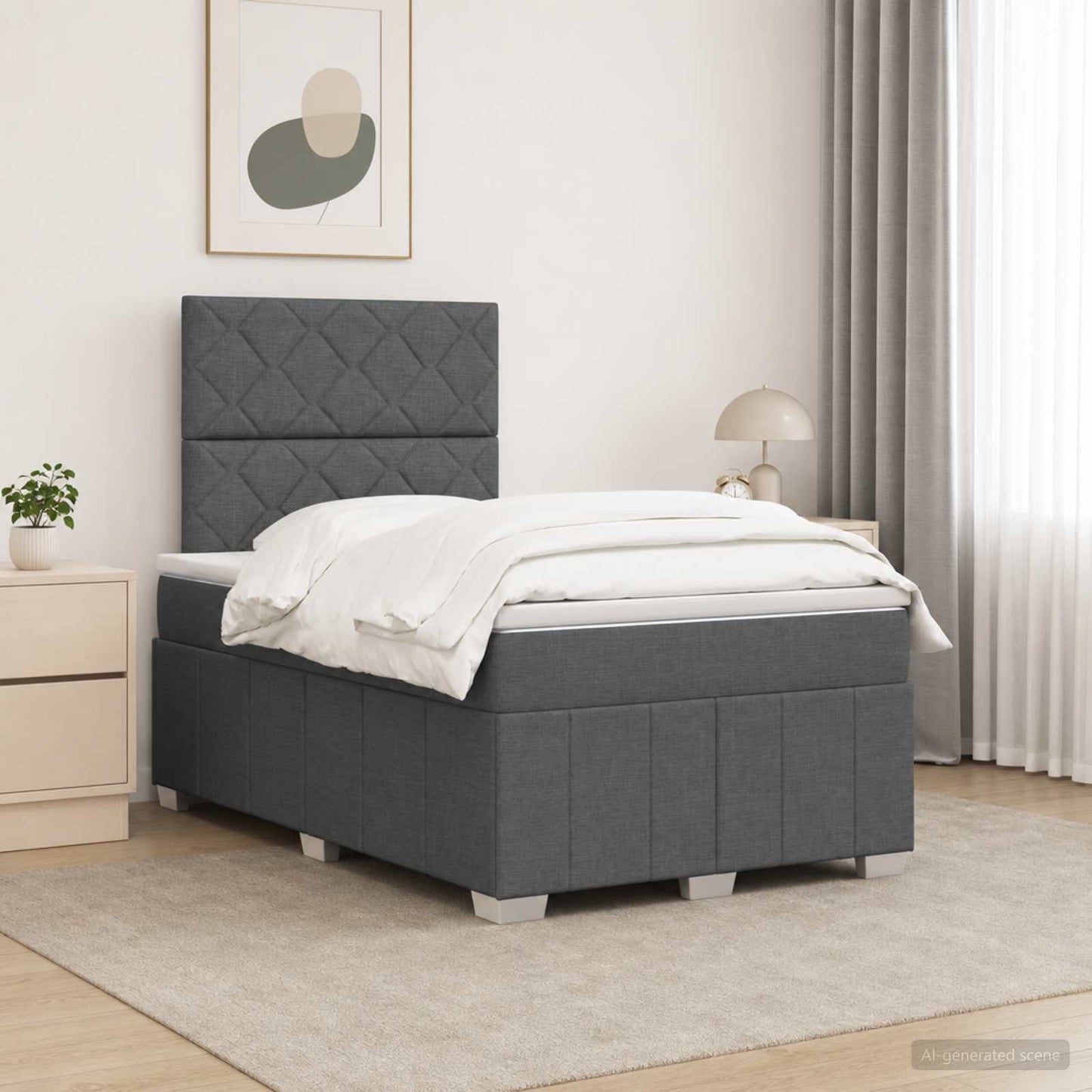 LED Boxspringbett mit Matratze Dunkelgrau 120 x 190 cm Stoff