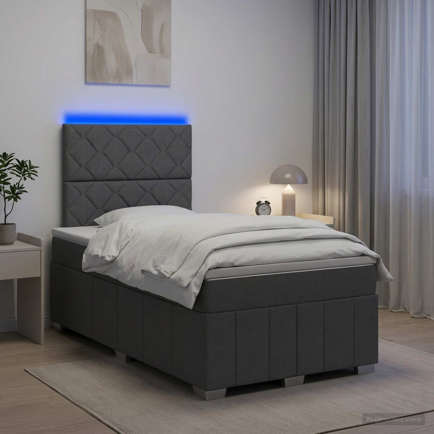 LED Boxspringbett mit Matratze Dunkelgrau 120 x 190 cm Stoff
