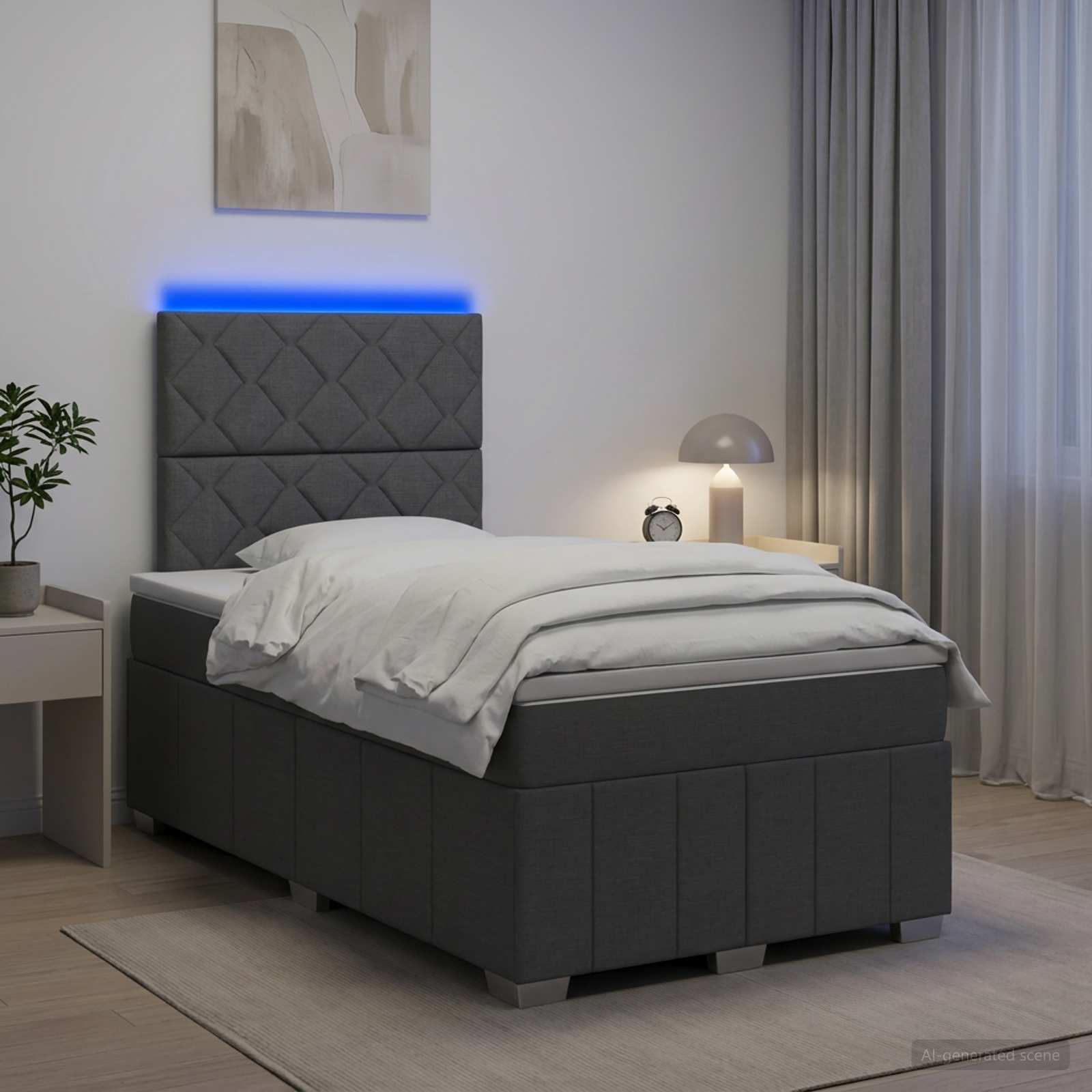 LED Boxspringbett mit Matratze Dunkelgrau 120 x 190 cm Stoff