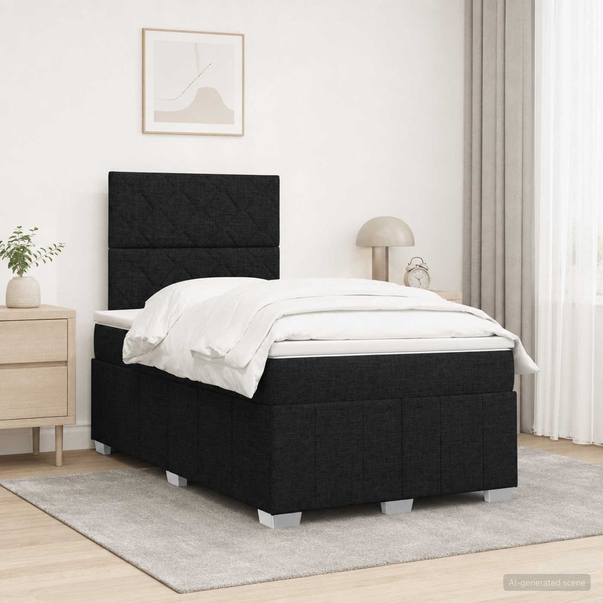 LED Boxspringbett mit Matratze Schwarz 120 x 190 cm Stoff