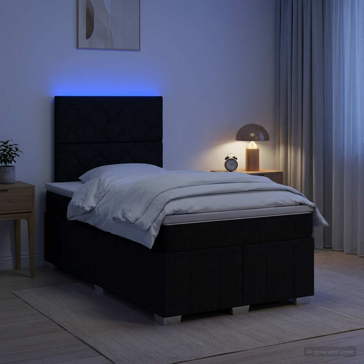 LED Boxspringbett mit Matratze Schwarz 120 x 190 cm Stoff