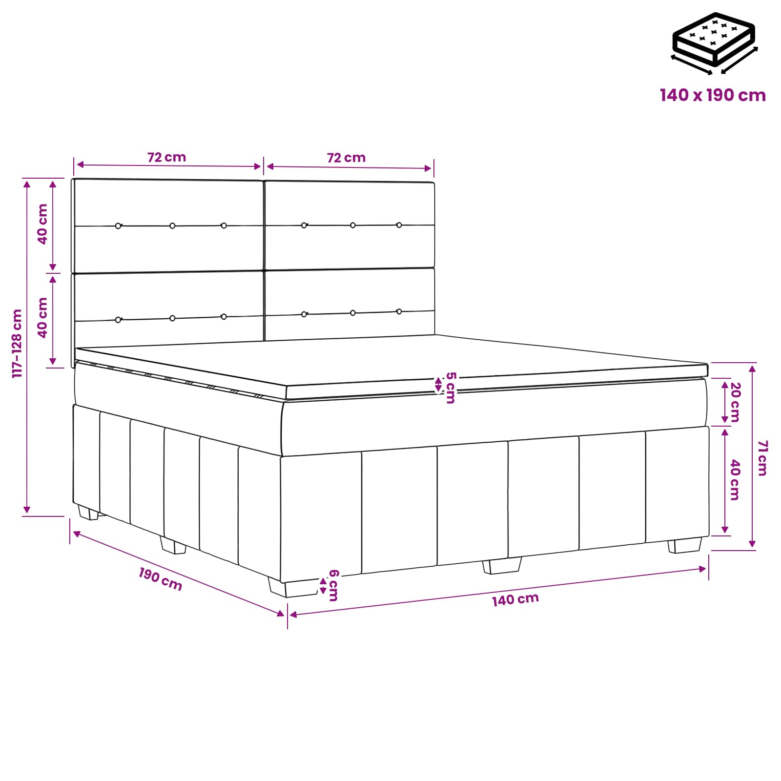 LED Boxspringbett mit Matratze Hellgrau 140 x 190 cm Stoff