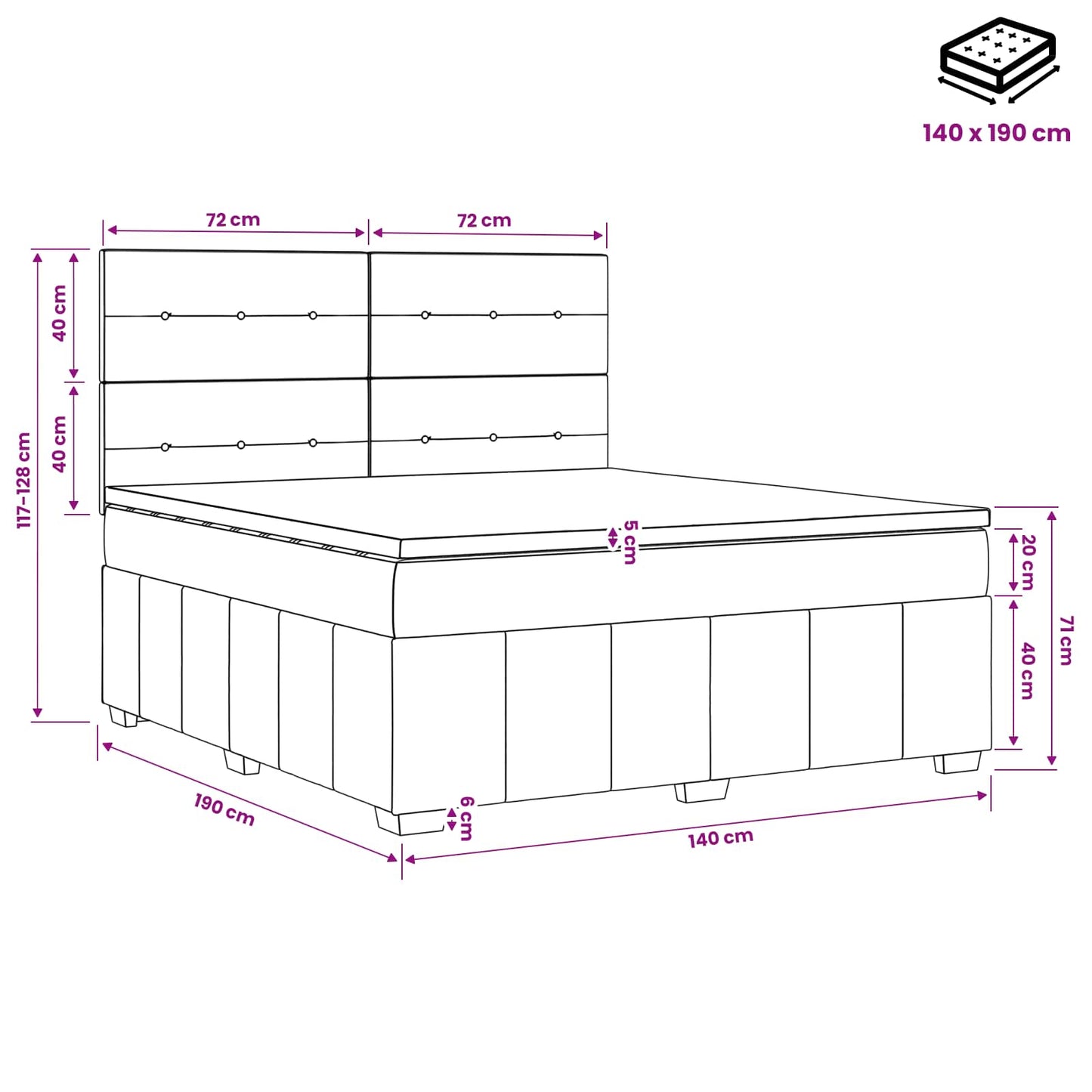 LED Boxspringbett mit Matratze Dunkelgrau 140 x 190 cm Stoff