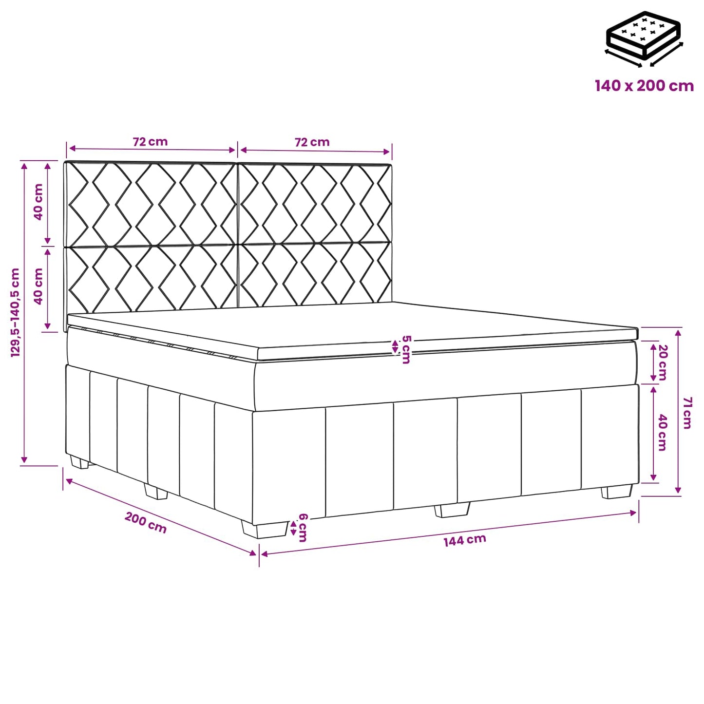 LED Boxspringbett mit Matratze Dunkelgrau 140 x 200 cm Stoff
