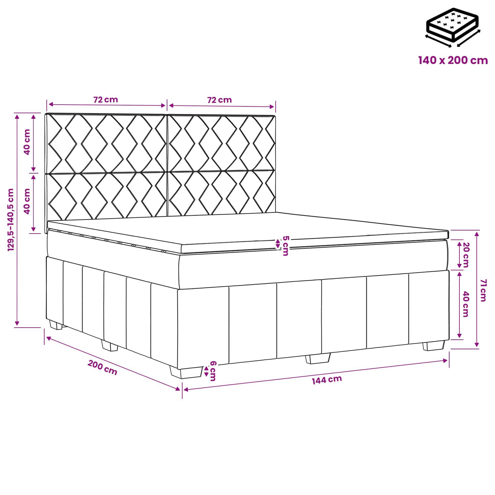 LED Boxspringbett mit Matratze Dunkelgrau 140 x 200 cm Stoff