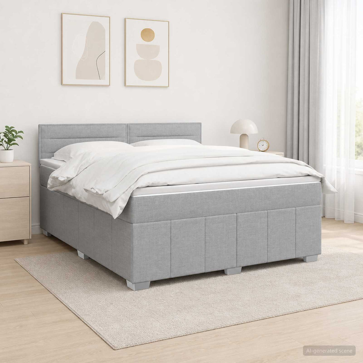 LED Boxspringbett mit Matratze Hellgrau 140 x 200 cm Stoff