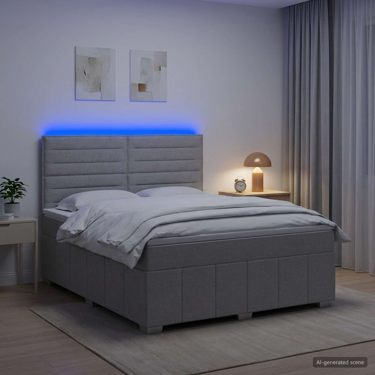 LED Boxspringbett mit Matratze Hellgrau 140 x 200 cm Stoff
