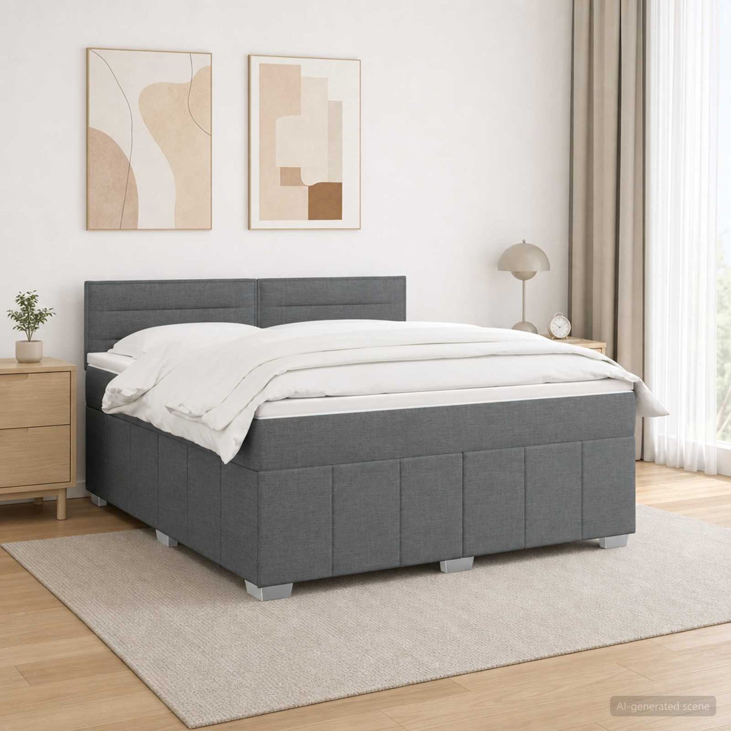 LED Boxspringbett mit Matratze Dunkelgrau 140 x 190 cm Stoff