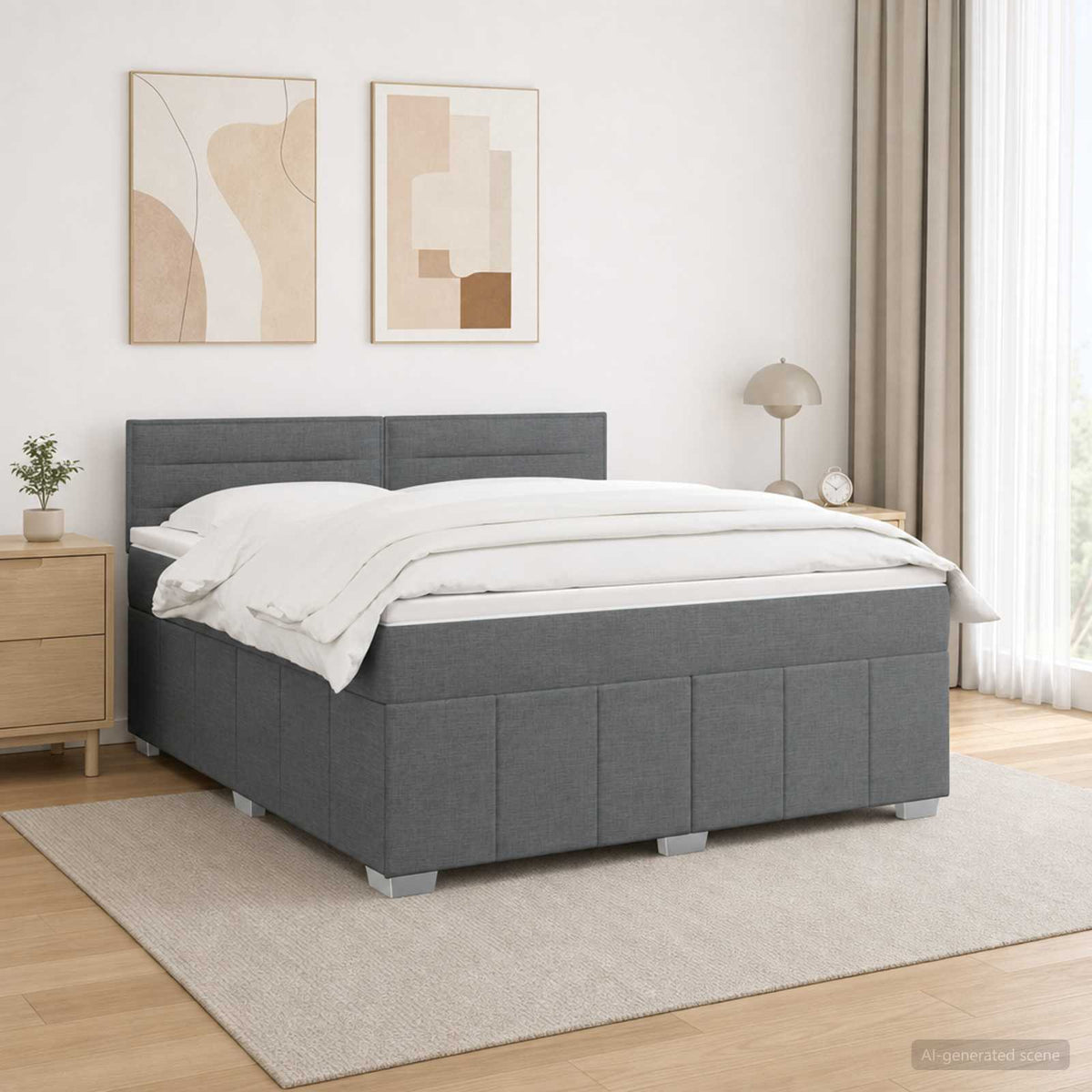 LED Boxspringbett mit Matratze Dunkelgrau 180 x 200 cm Stoff