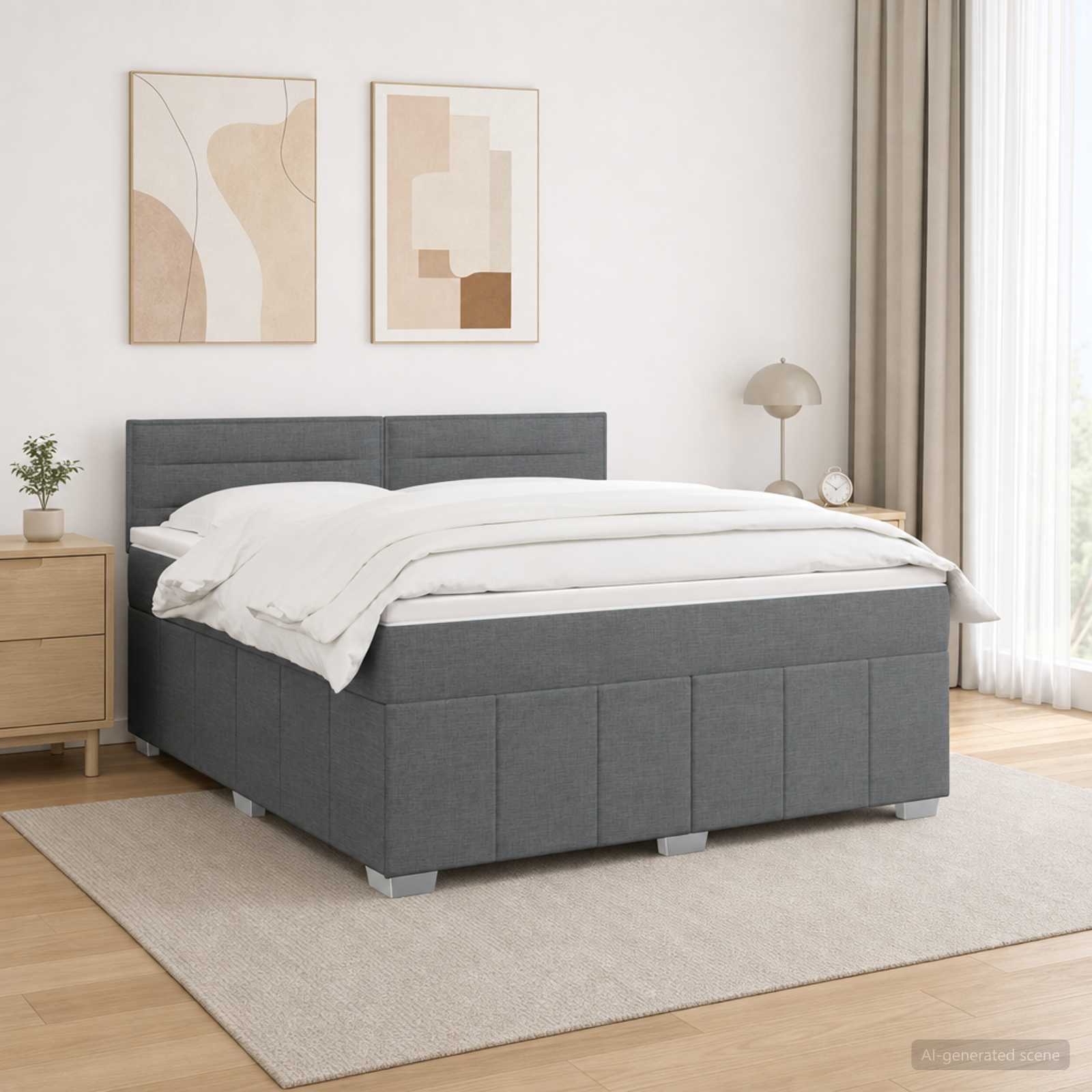 LED Boxspringbett mit Matratze Dunkelgrau 140 x 200 cm Stoff