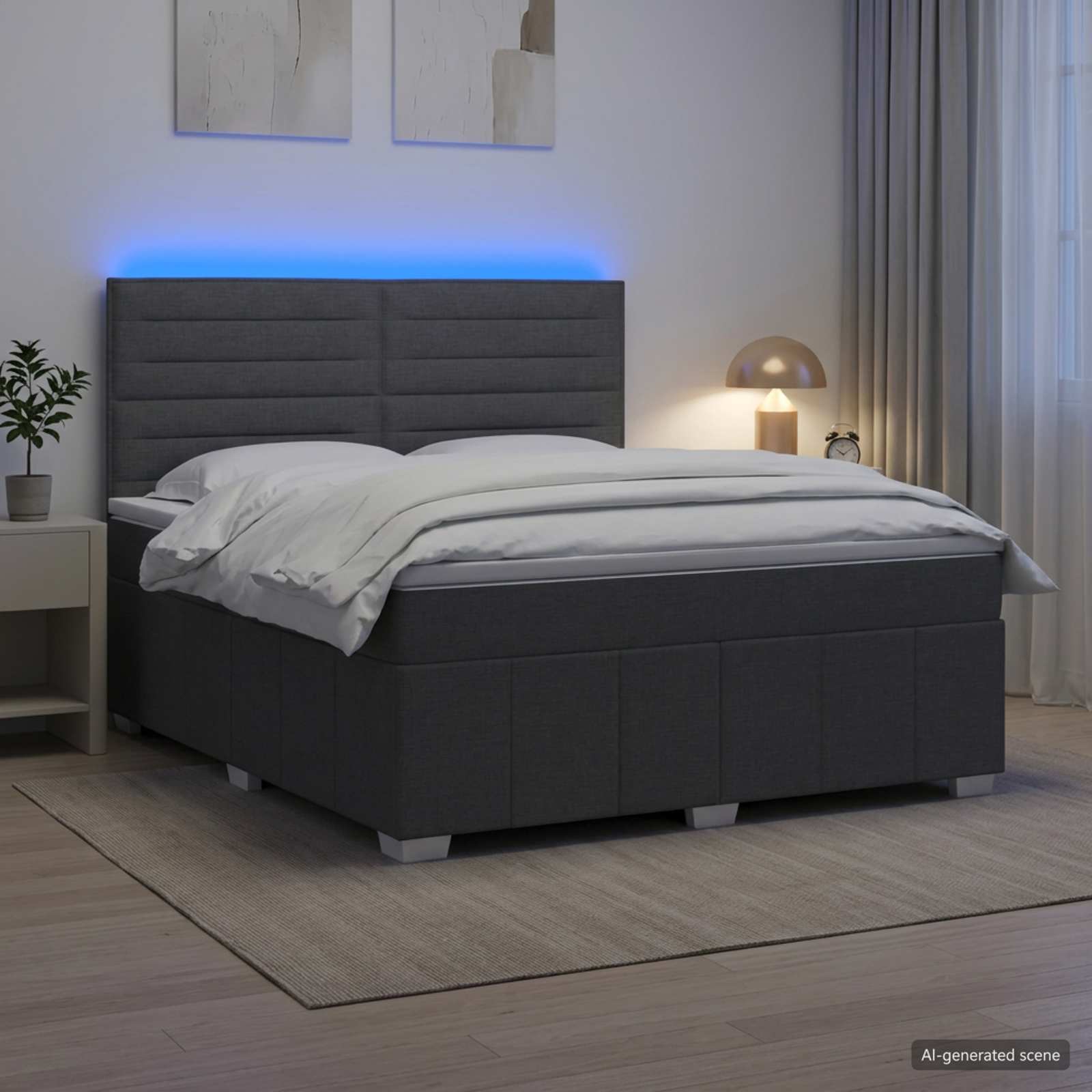 LED Boxspringbett mit Matratze Dunkelgrau 140 x 200 cm Stoff