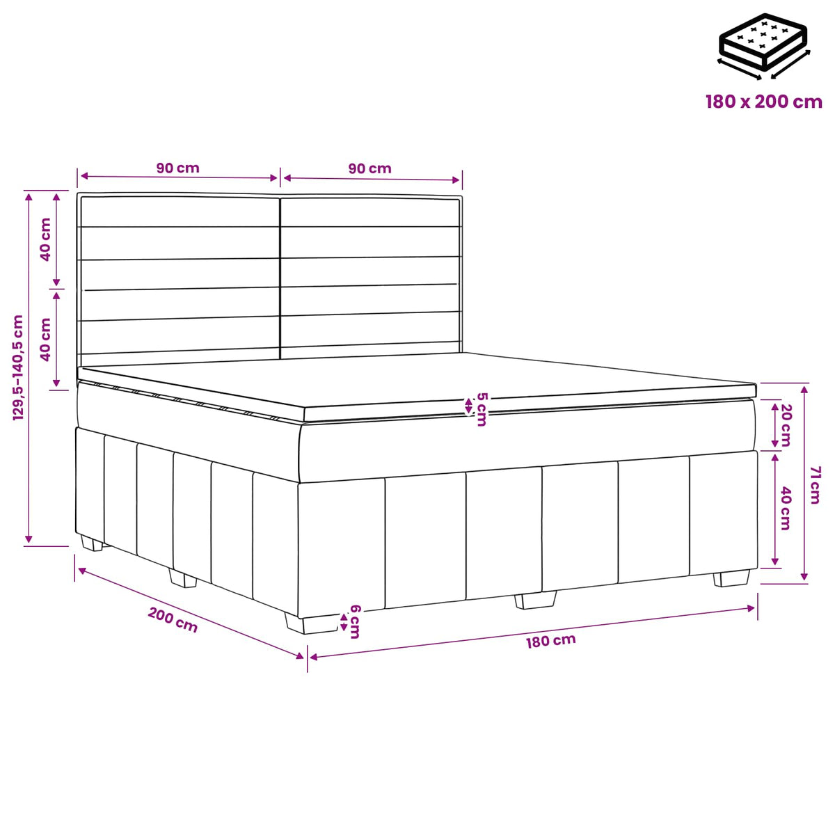 LED Boxspringbett mit Matratze Dunkelgrau 180 x 200 cm Stoff