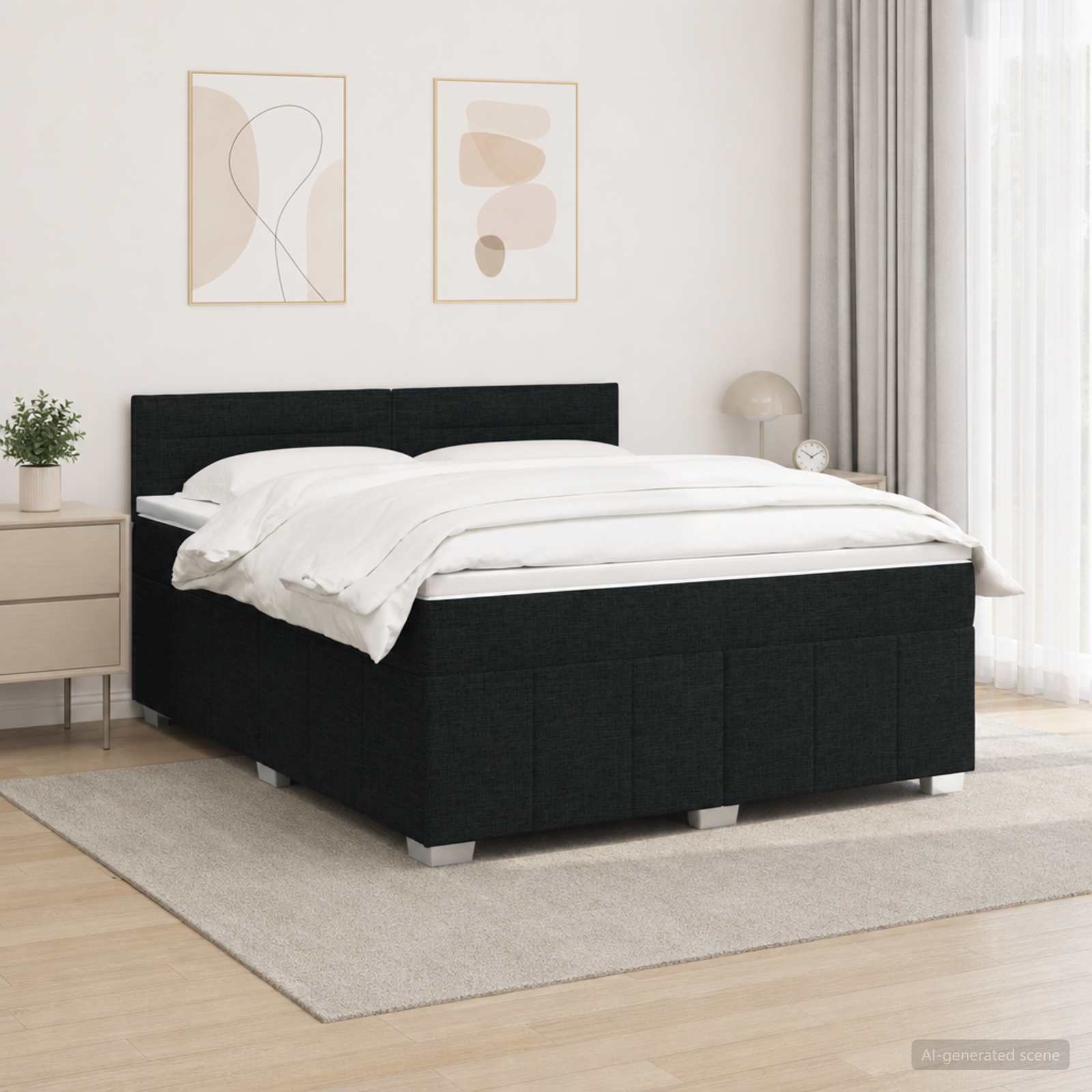 LED Boxspringbett mit Matratze Schwarz 140 x 190 cm Stoff