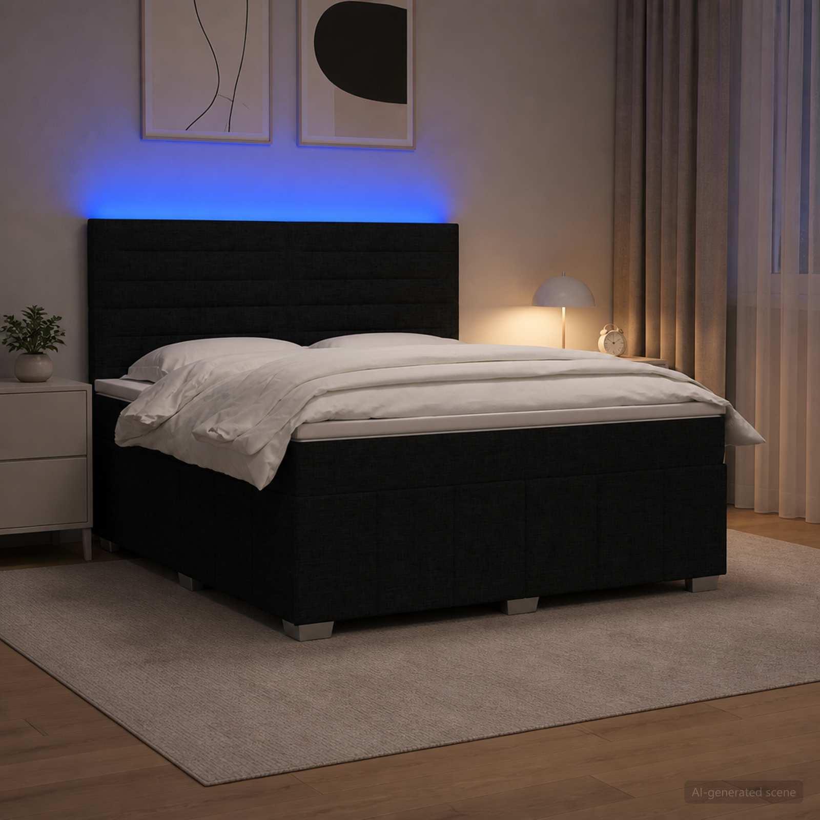 LED Boxspringbett mit Matratze Schwarz 140 x 190 cm Stoff