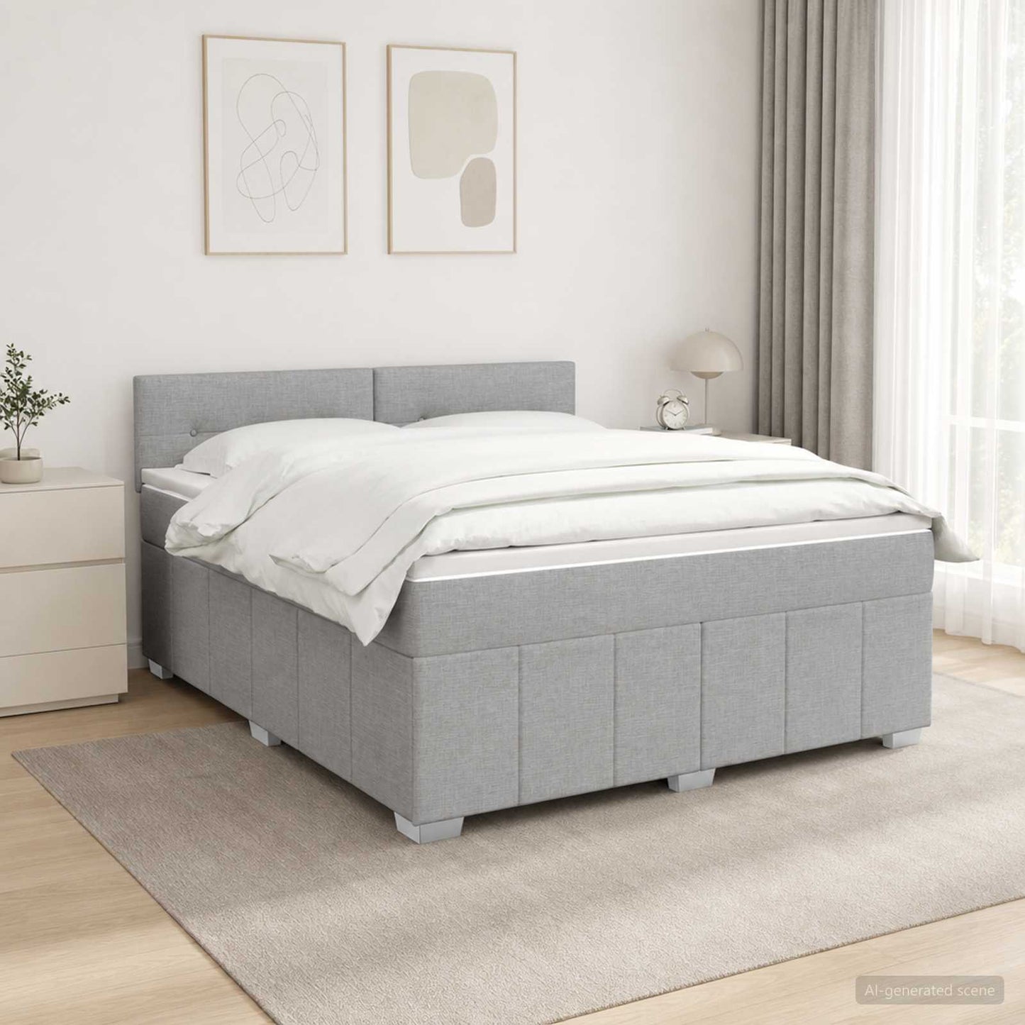 LED Boxspringbett mit Matratze Hellgrau 140 x 190 cm Stoff