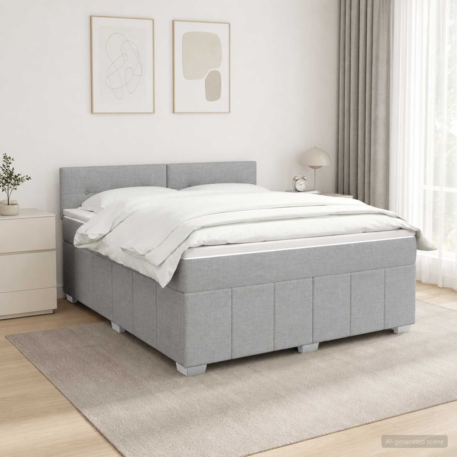 LED Boxspringbett mit Matratze Hellgrau 140 x 190 cm Stoff
