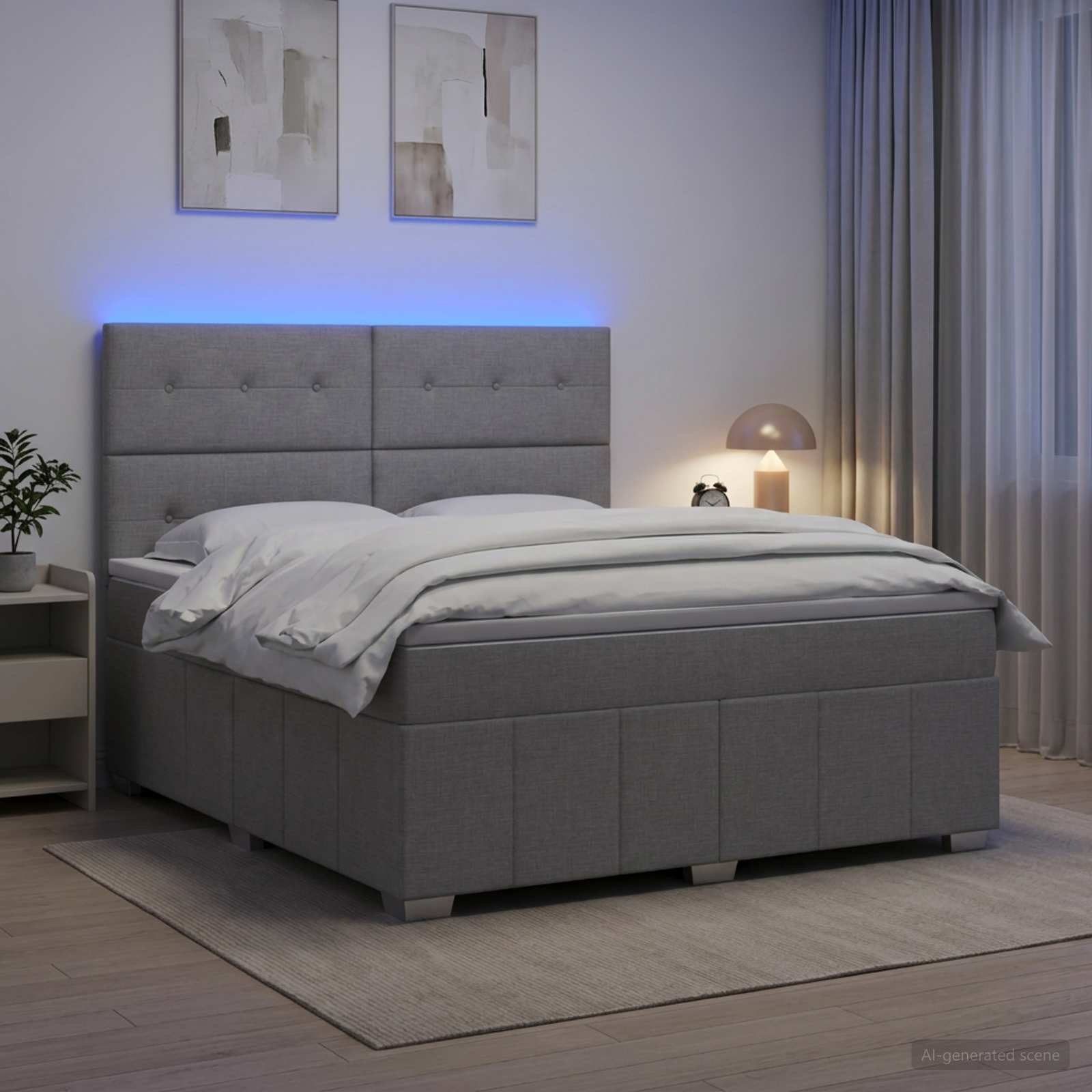 LED Boxspringbett mit Matratze Hellgrau 140 x 200 cm Stoff