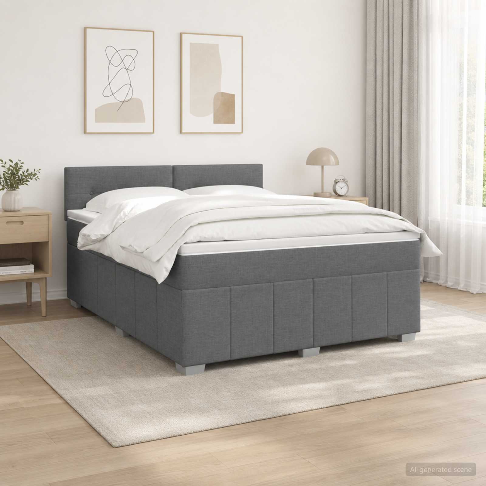 LED Boxspringbett mit Matratze Dunkelgrau 140 x 190 cm Stoff