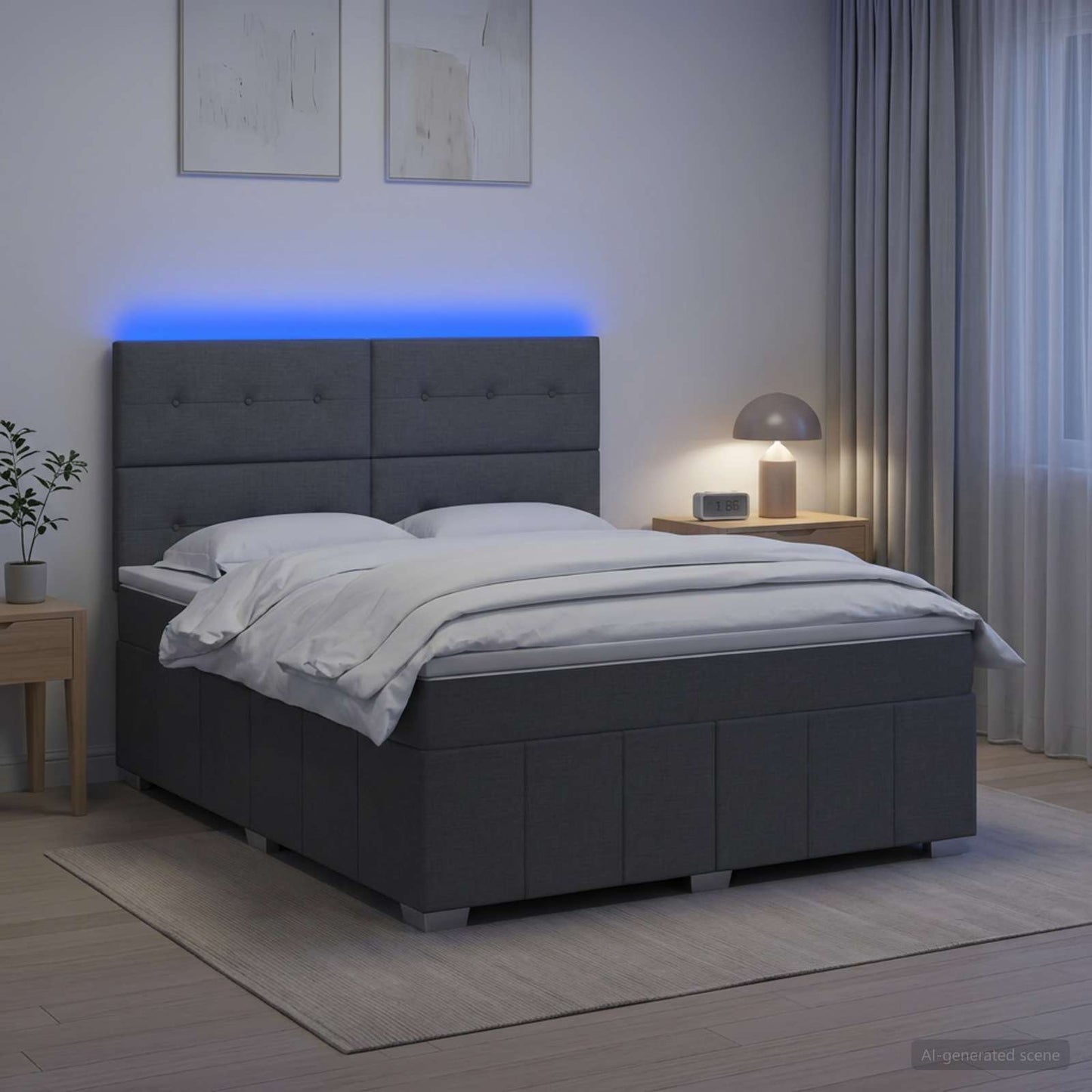 LED Boxspringbett mit Matratze Dunkelgrau 140 x 190 cm Stoff