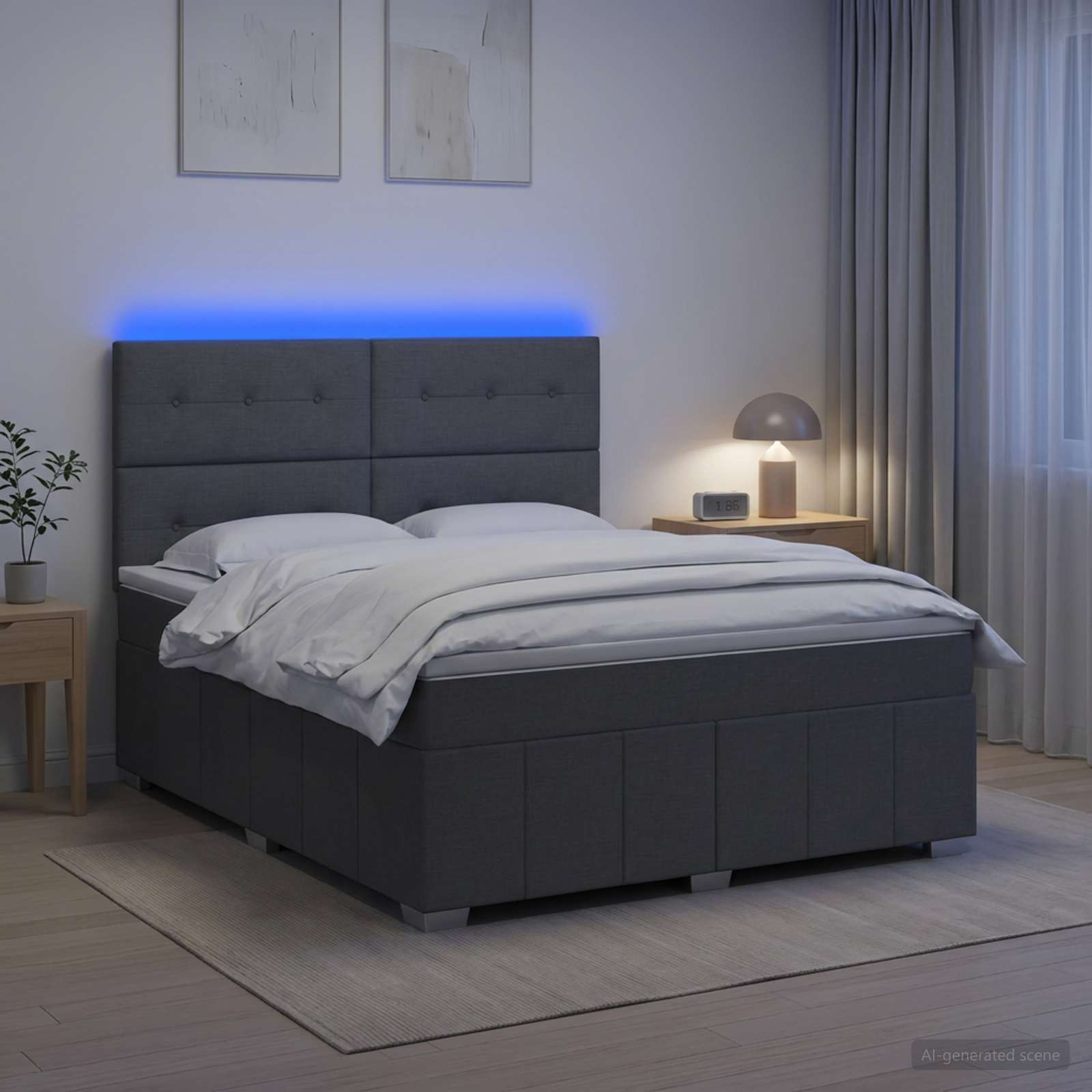 LED Boxspringbett mit Matratze Dunkelgrau 140 x 190 cm Stoff