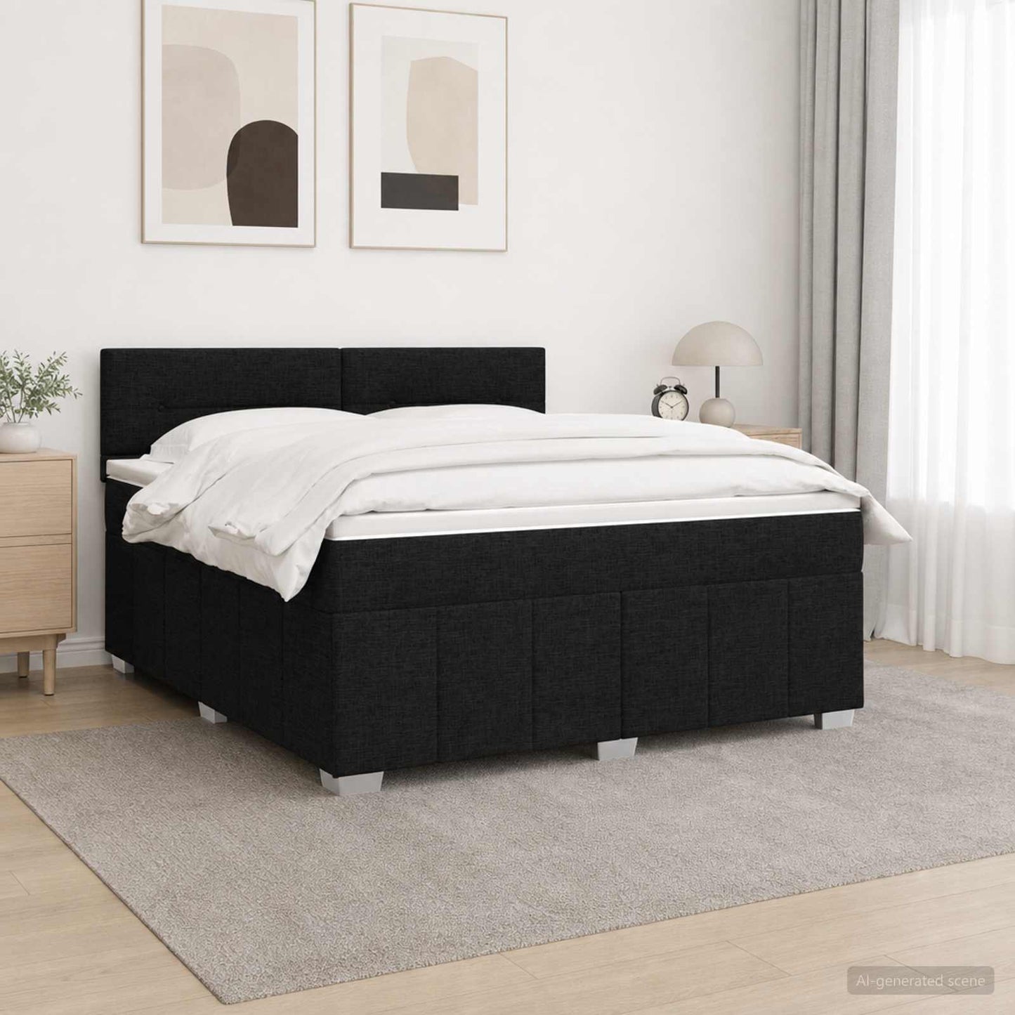 LED Boxspringbett mit Matratze Schwarz 140 x 190 cm Stoff