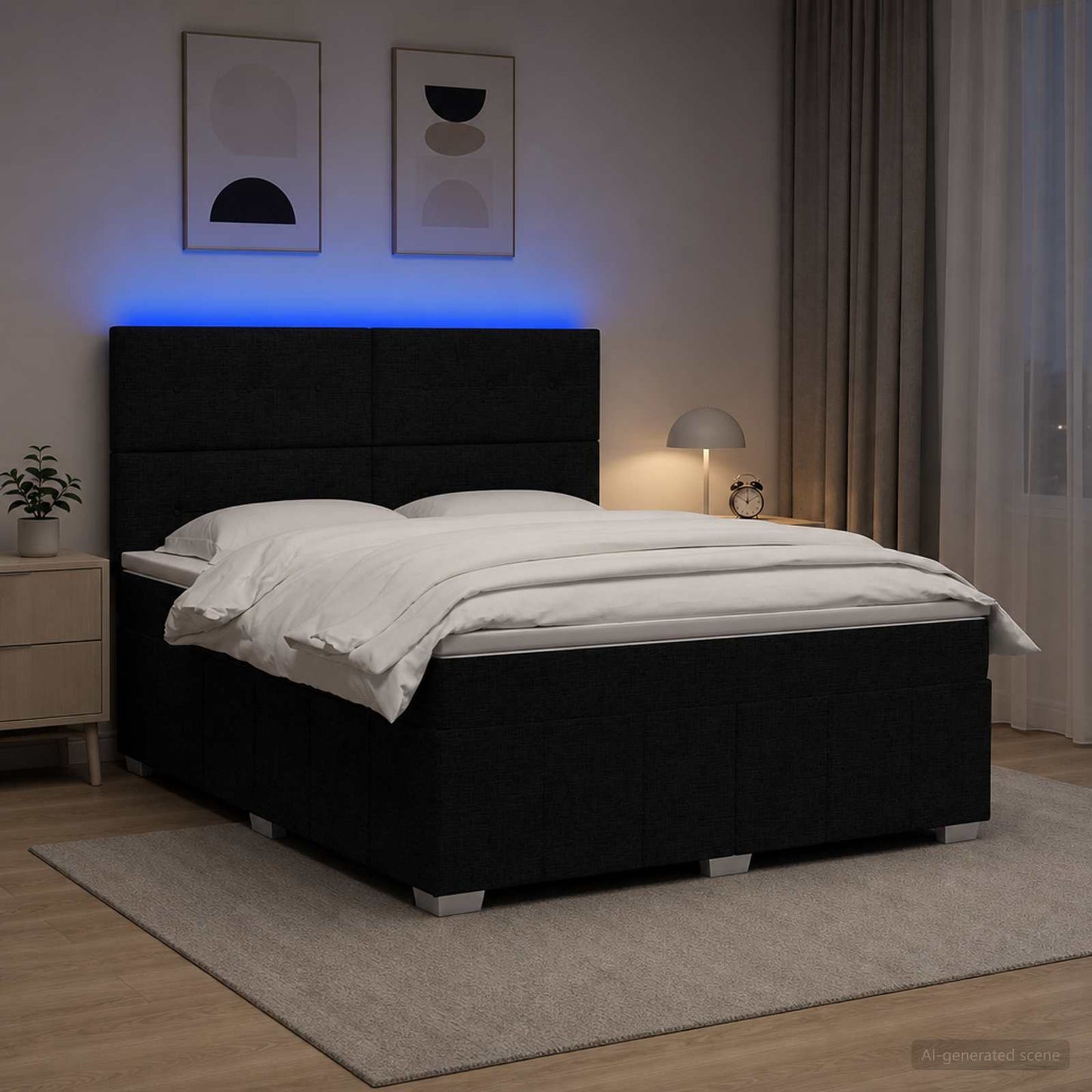 LED Boxspringbett mit Matratze Schwarz 140 x 190 cm Stoff
