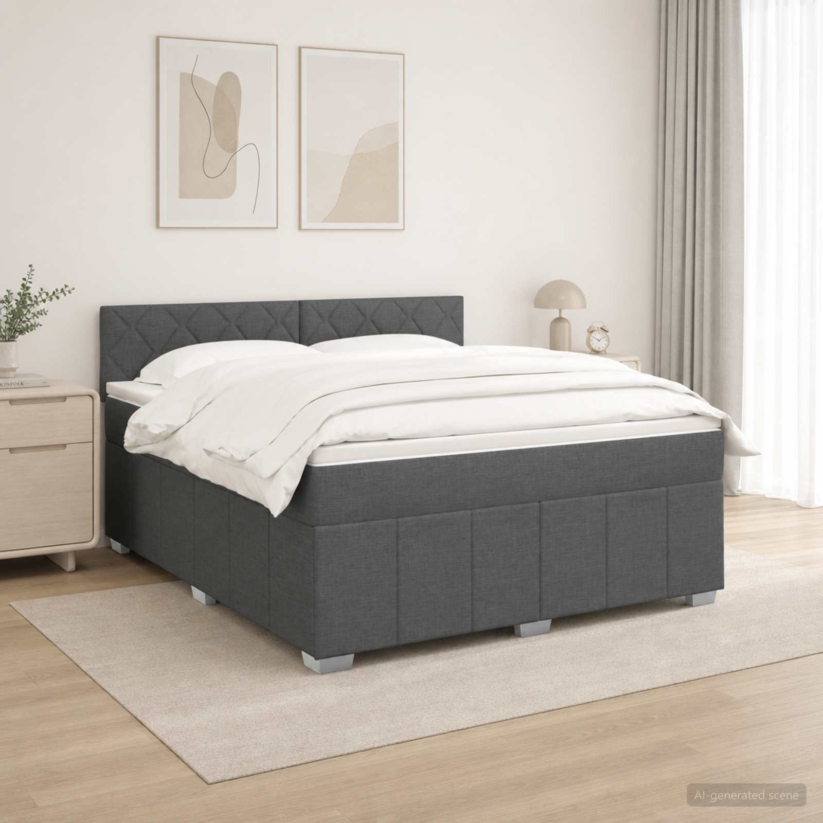 LED Boxspringbett mit Matratze Dunkelgrau 140 x 190 cm Stoff