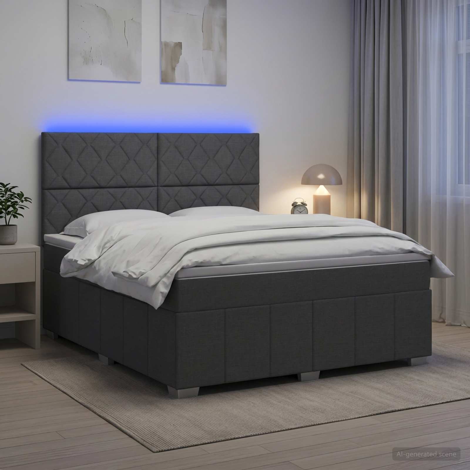 LED Boxspringbett mit Matratze Dunkelgrau 140 x 190 cm Stoff