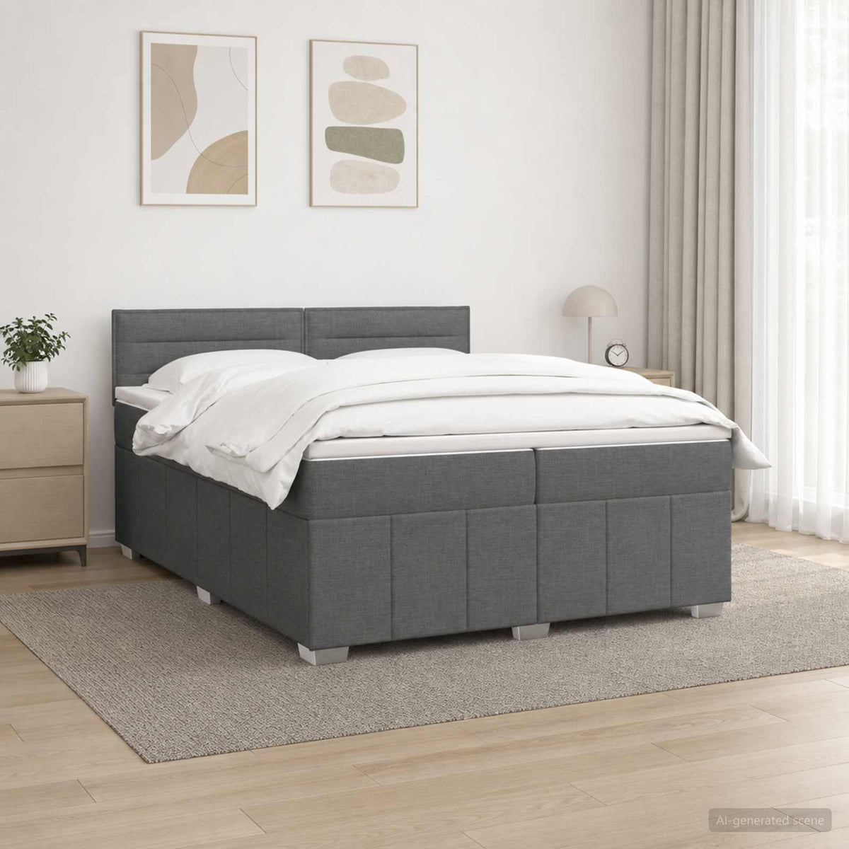 LED Boxspringbett mit Matratze Dunkelgrau 200 x 200 cm Stoff