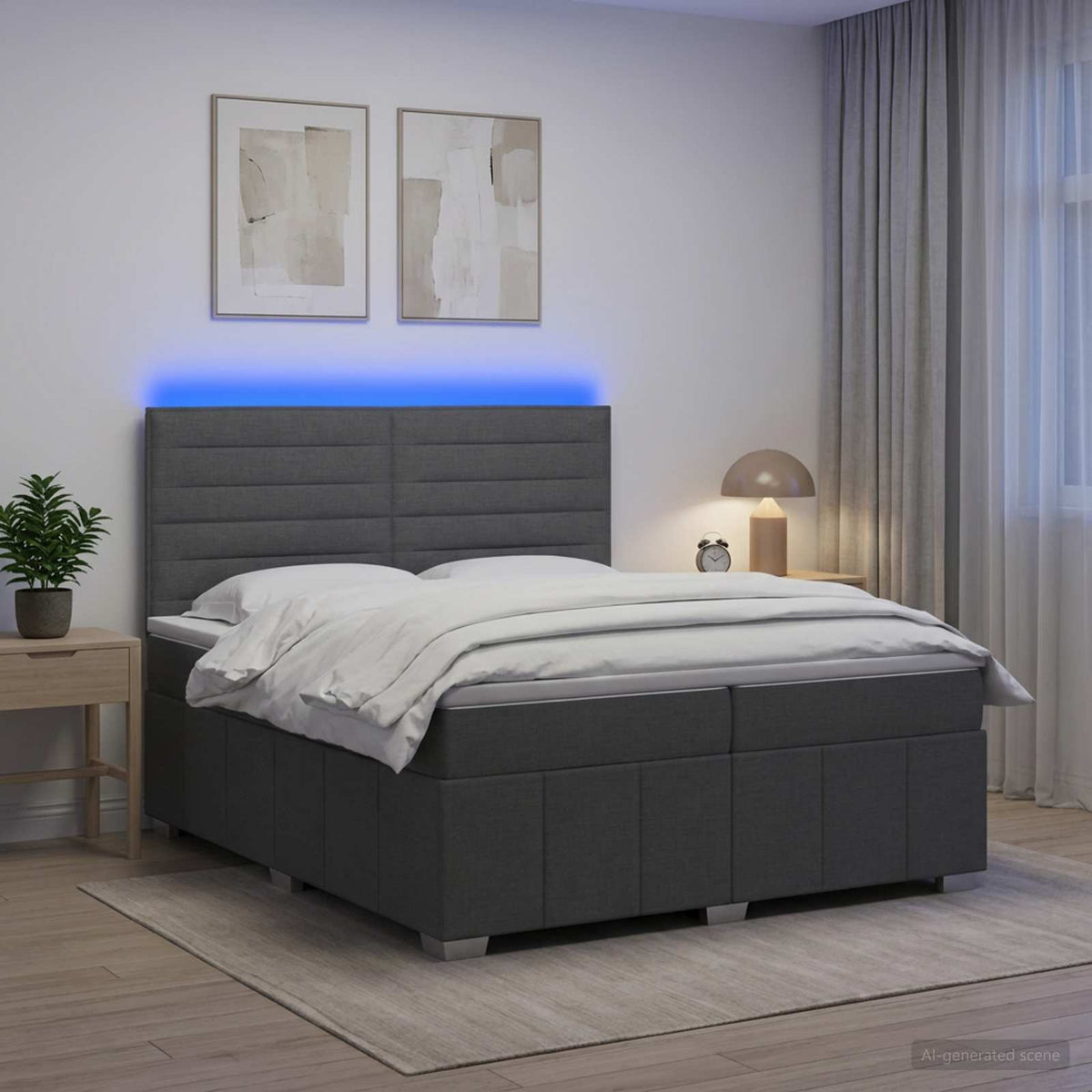 LED Boxspringbett mit Matratze Dunkelgrau 200 x 200 cm Stoff