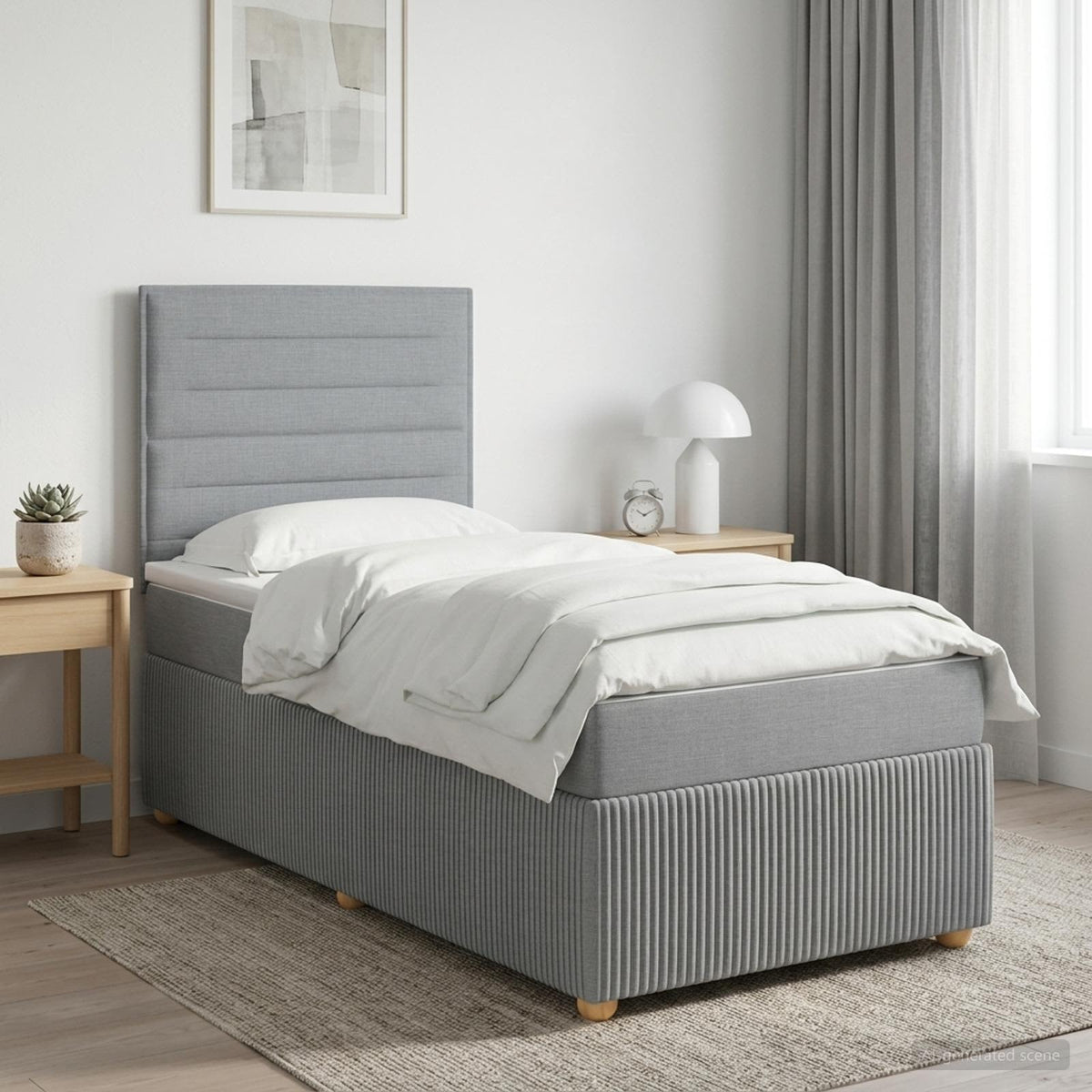 LED Boxspringbett mit Matratze Hellgrau 90 x 190 cm Stoff
