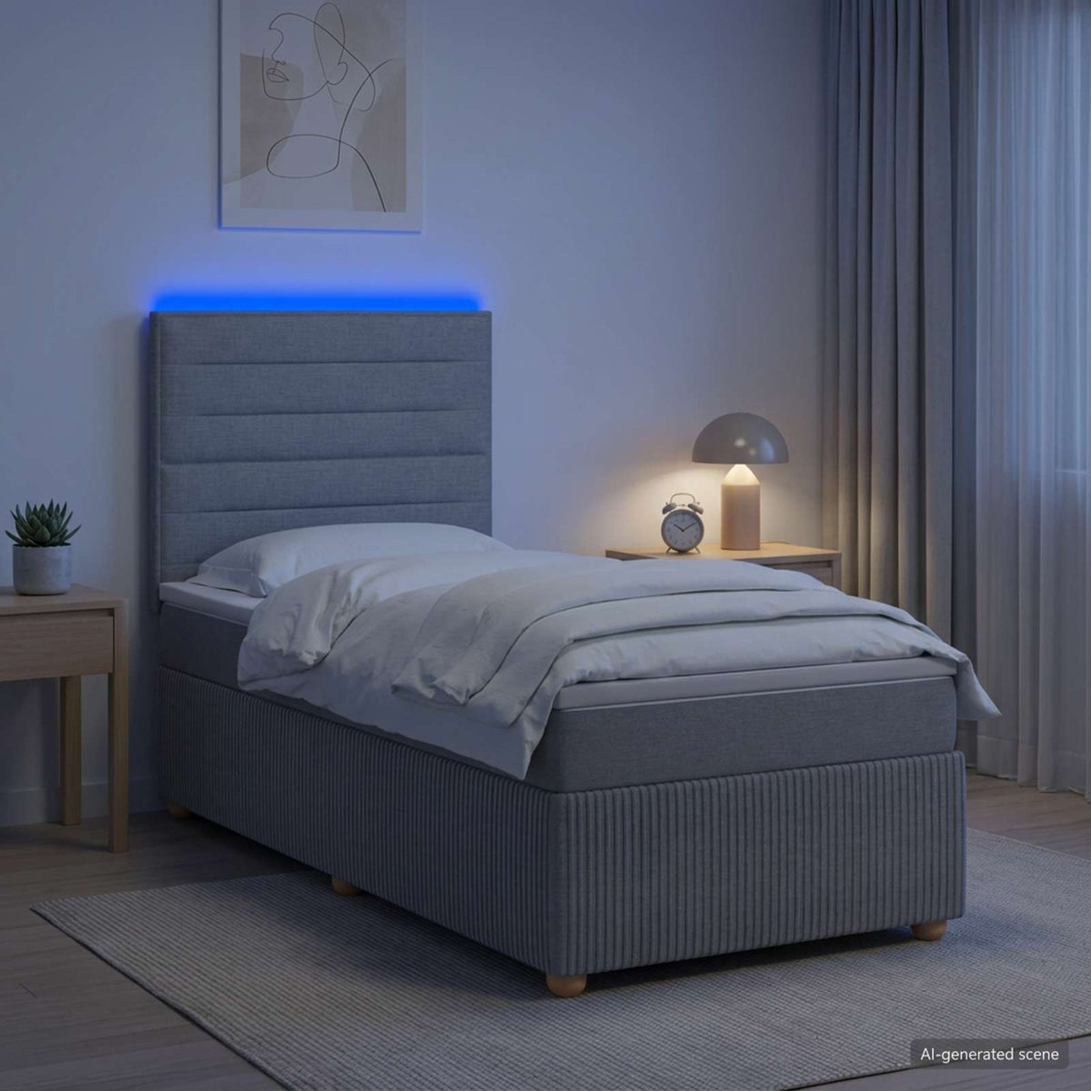 LED Boxspringbett mit Matratze Hellgrau 80 x 200 cm Stoff