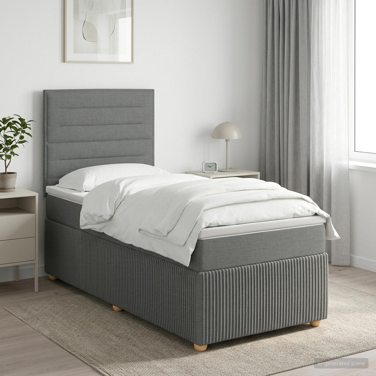 LED Boxspringbett mit Matratze Dunkelgrau 100 x 200 cm Stoff