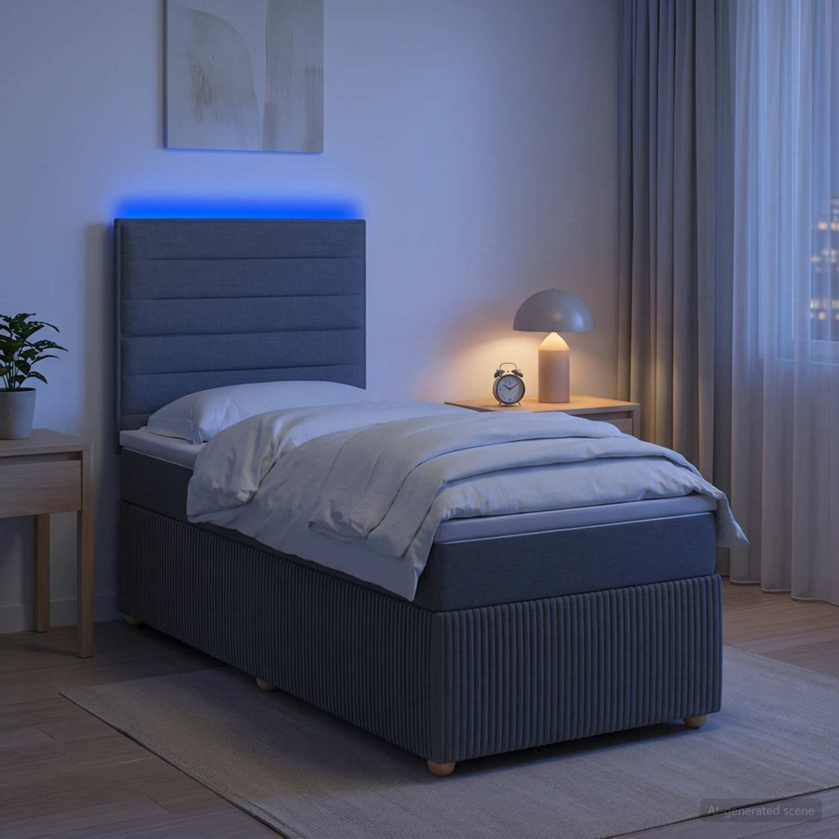 LED Boxspringbett mit Matratze Dunkelgrau 90 x 200 cm Stoff