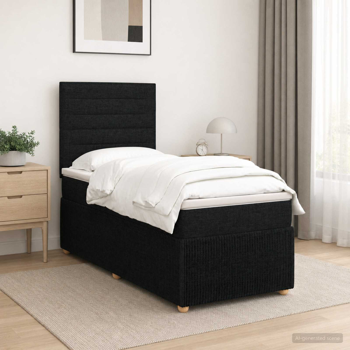 LED Boxspringbett mit Matratze Schwarz 80 x 200 cm Stoff