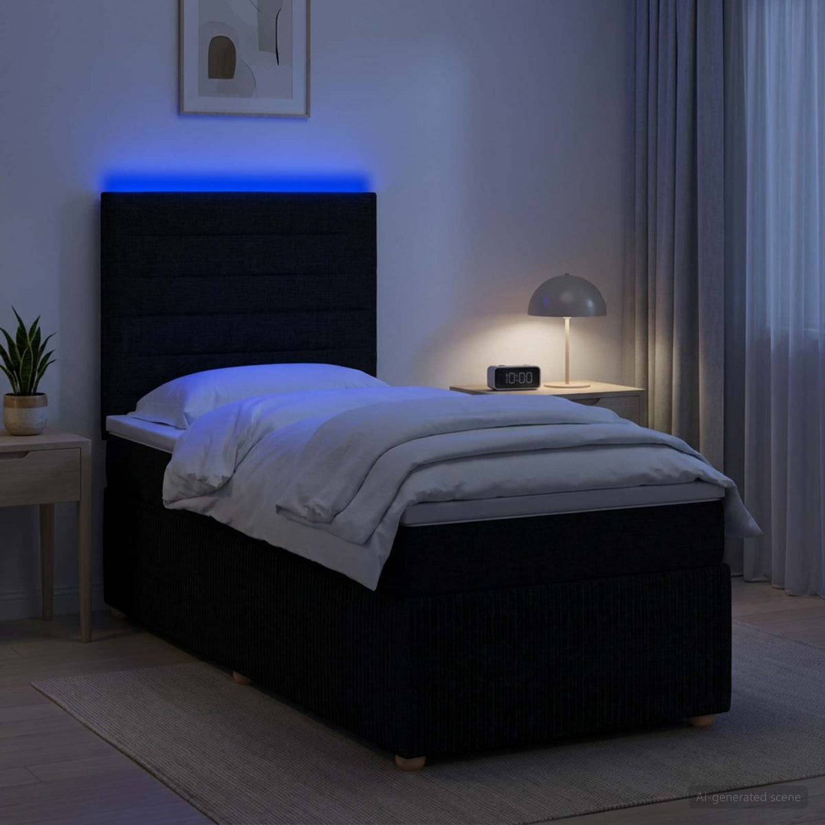 LED Boxspringbett mit Matratze Schwarz 80 x 200 cm Stoff