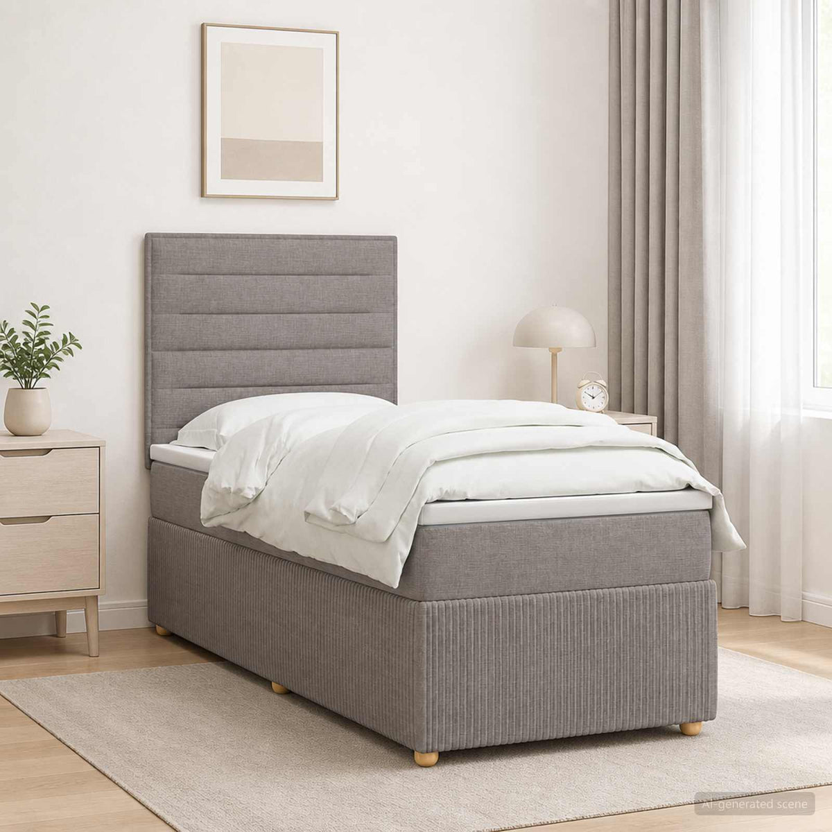 LED Boxspringbett mit Matratze Taupe 80 x 200 cm Stoff