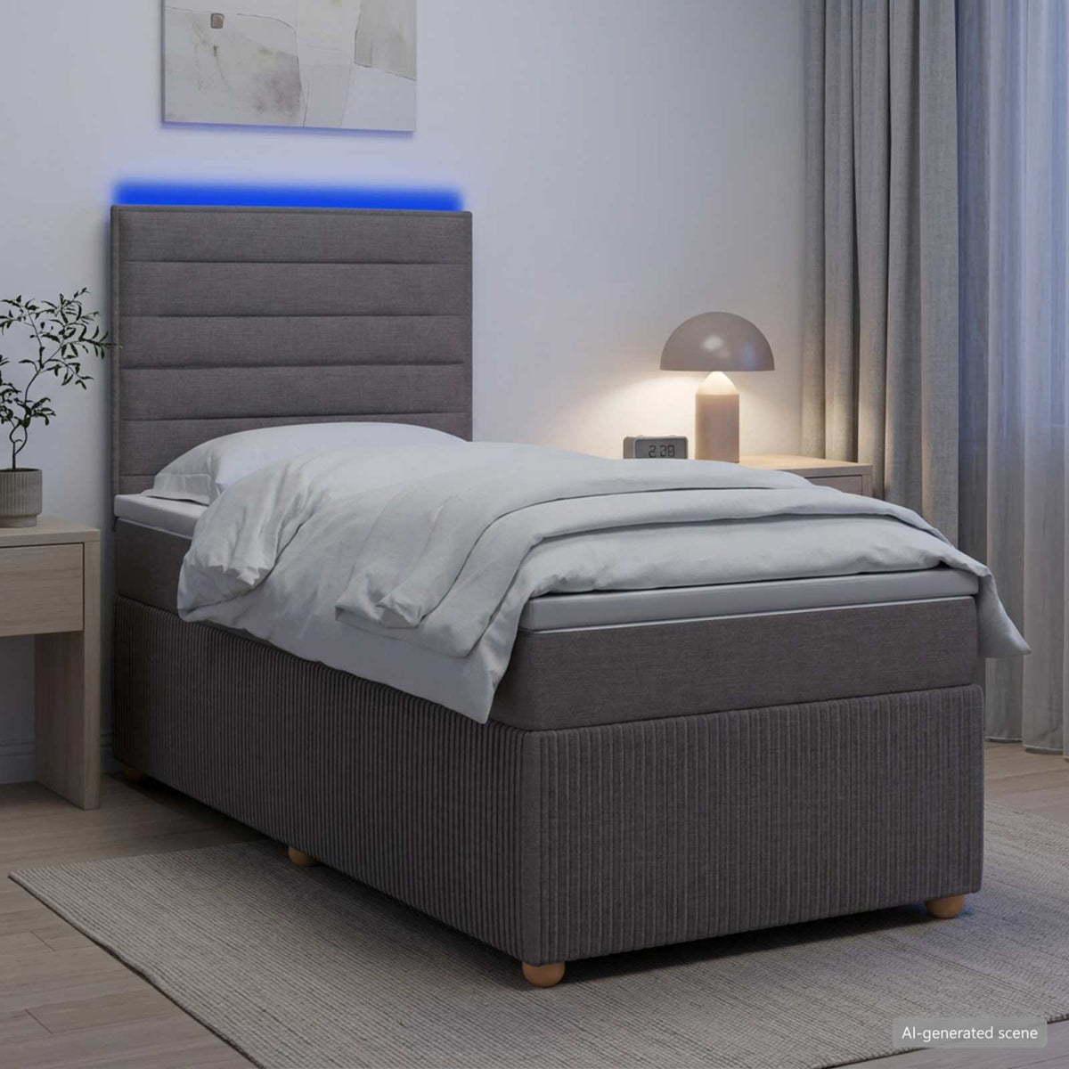 LED Boxspringbett mit Matratze Taupe 80 x 200 cm Stoff