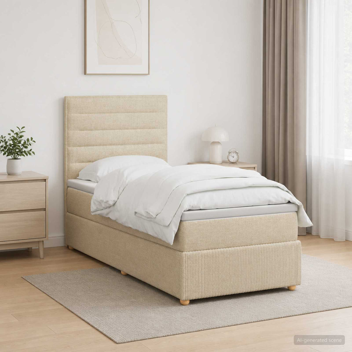 LED Boxspringbett mit Matratze Creme 80 x 200 cm Stoff