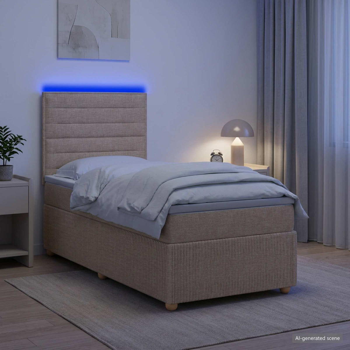 LED Boxspringbett mit Matratze Creme 80 x 200 cm Stoff