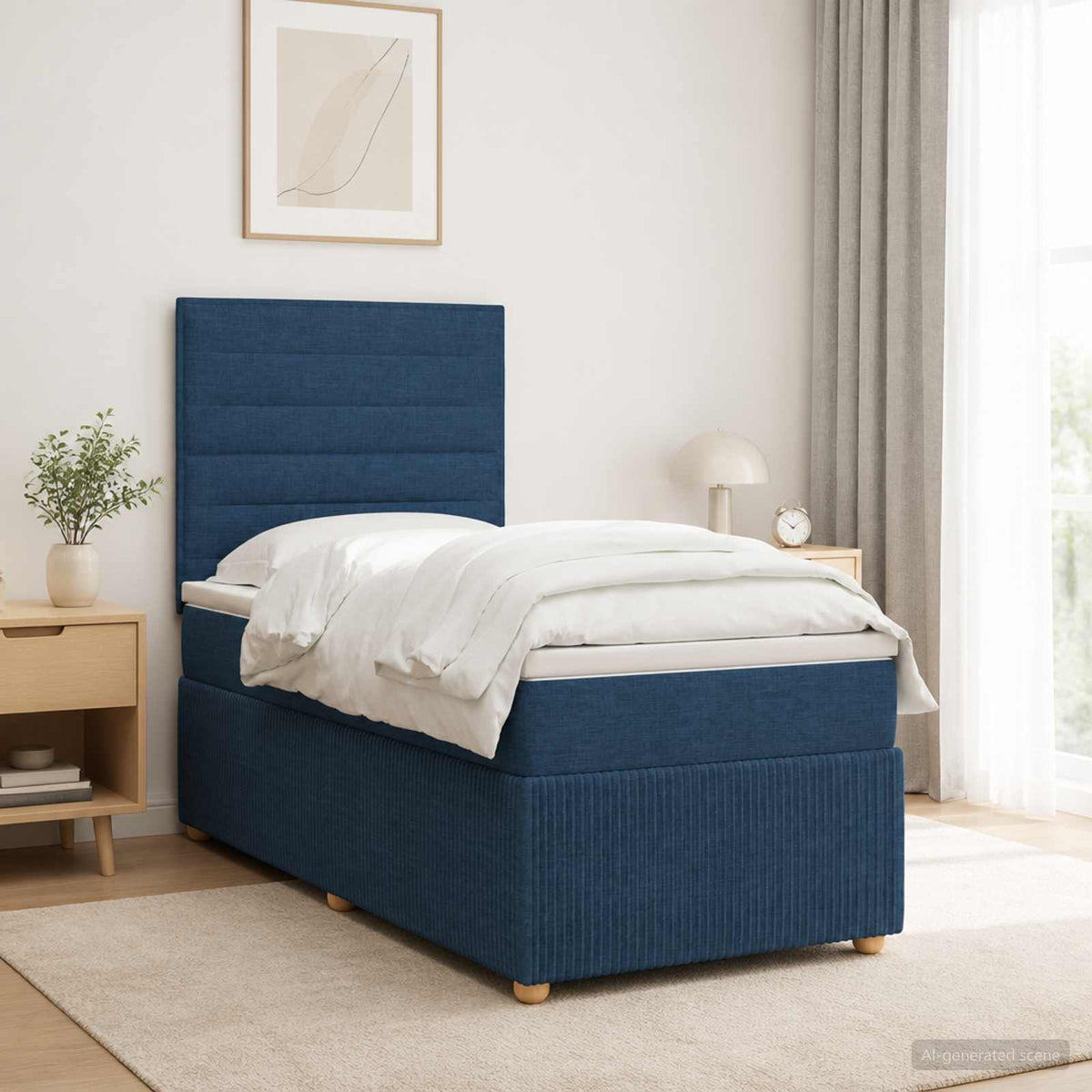 LED Boxspringbett mit Matratze Blau 90 x 200 cm Stoff