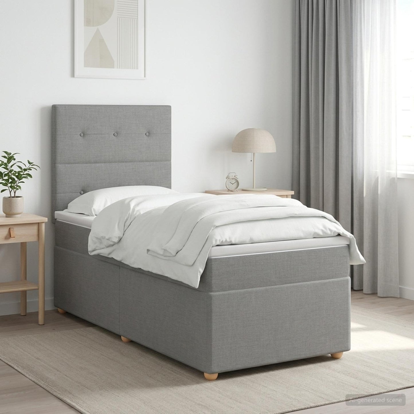 LED Boxspringbett mit Matratze Hellgrau 90 x 200 cm Stoff