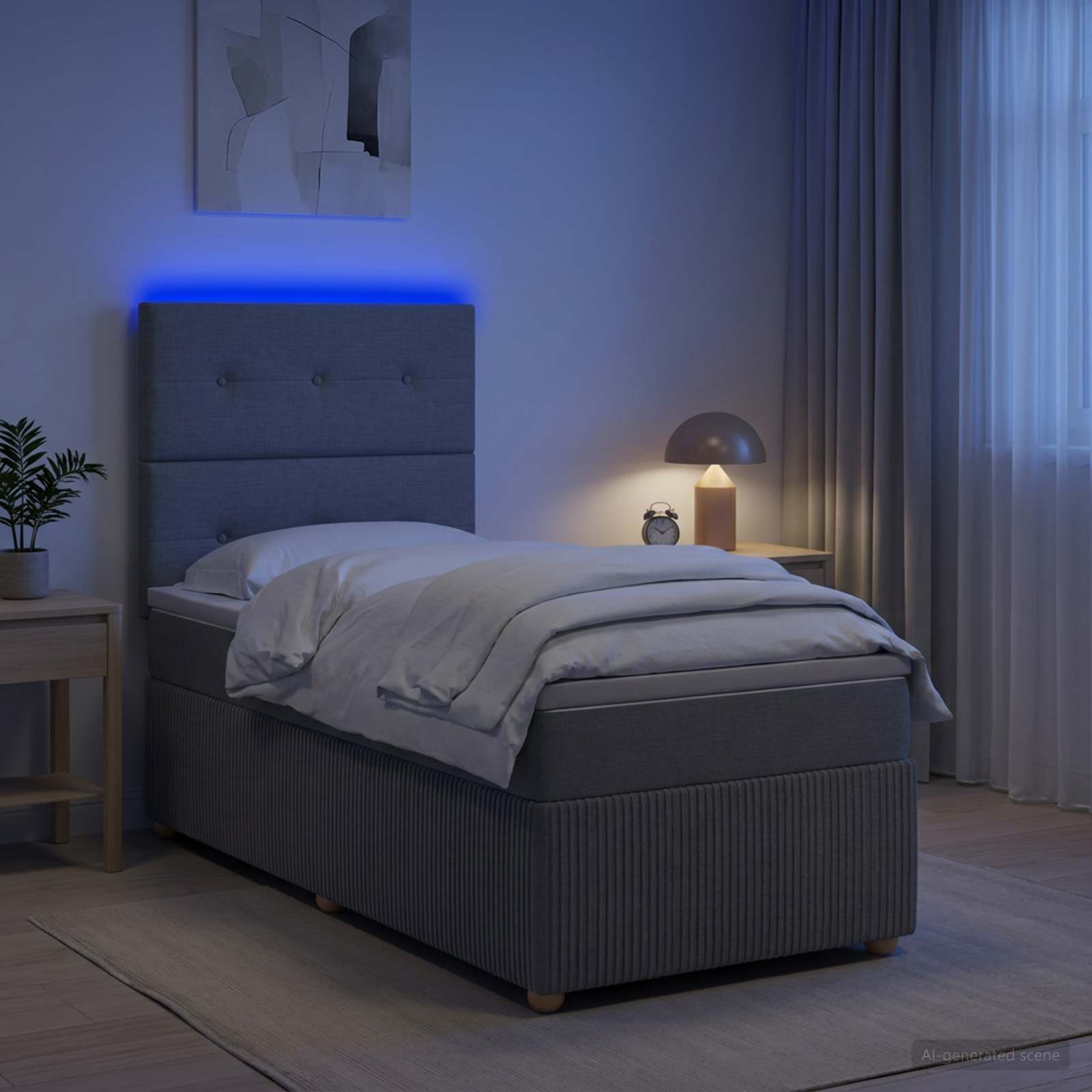 LED Boxspringbett mit Matratze Hellgrau 90 x 200 cm Stoff