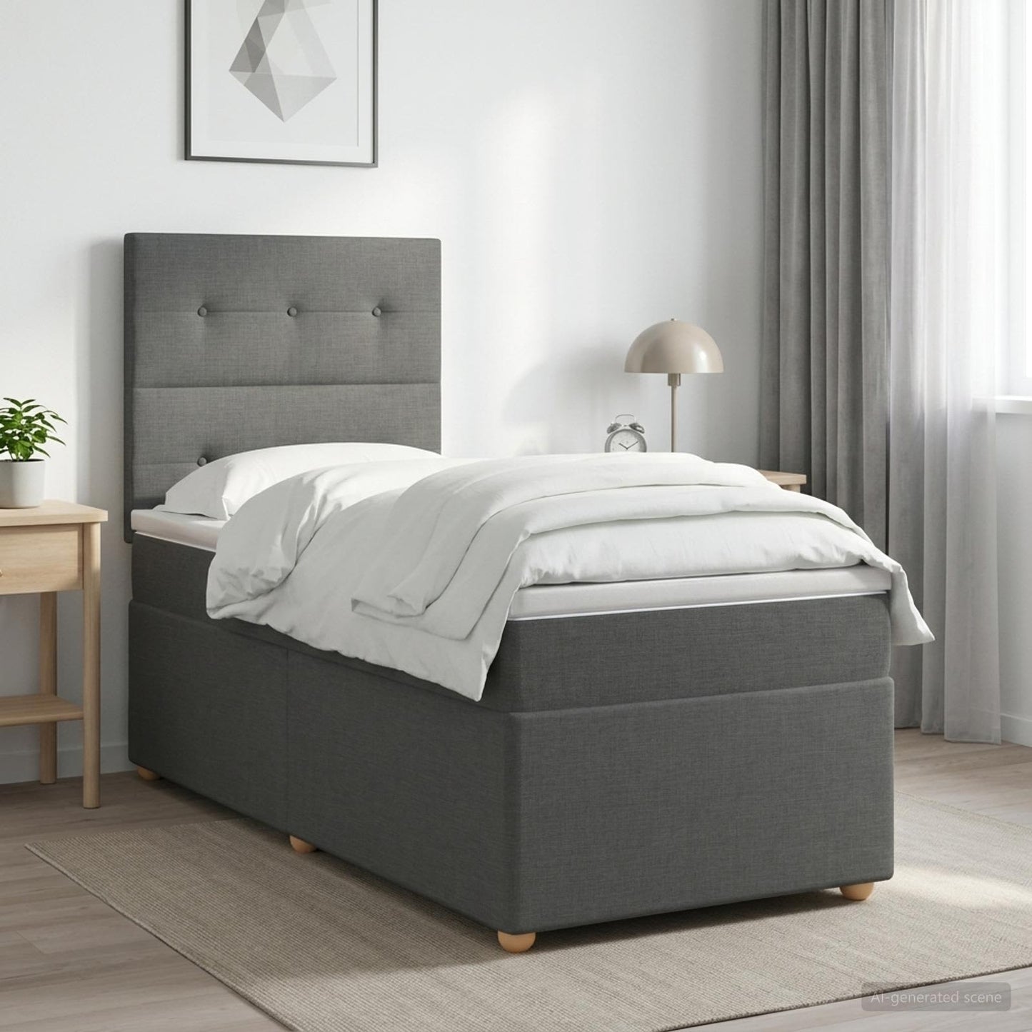 LED Boxspringbett mit Matratze Dunkelgrau 100 x 200 cm Stoff